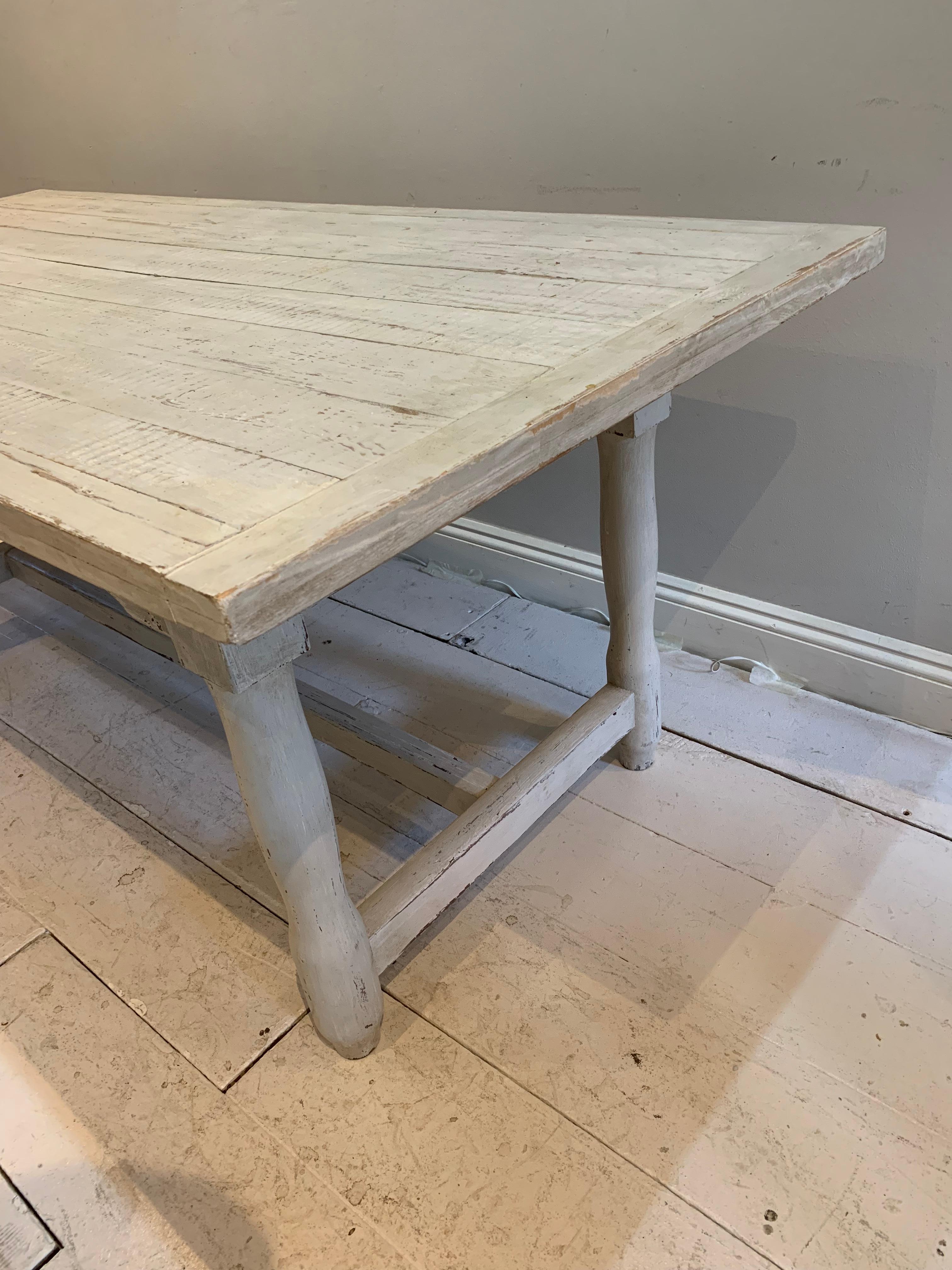 20th Century Circa 1915 British Edwardian Painted Dining Table with Two End Drawers  For Sale