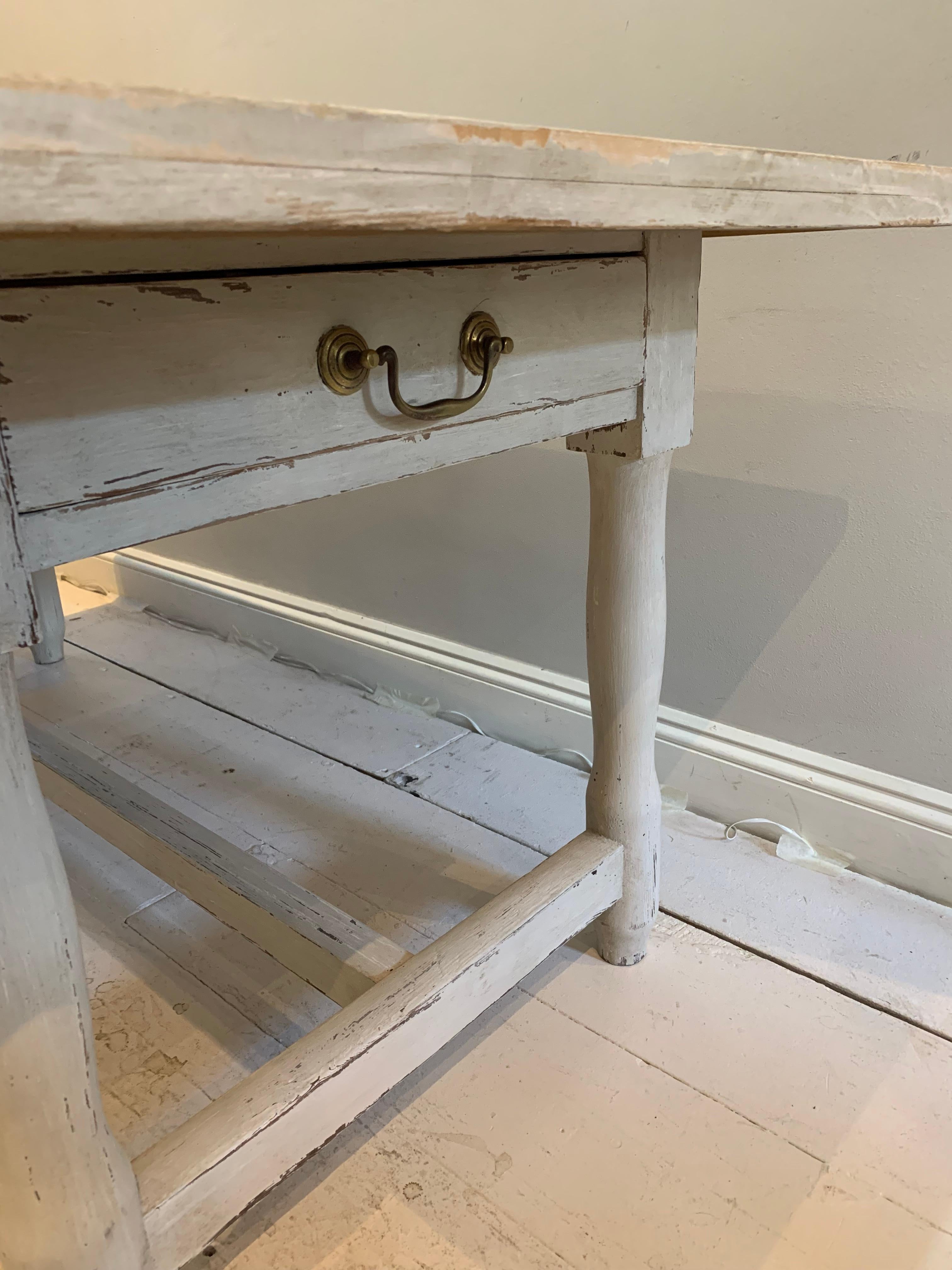Pine Circa 1915 British Edwardian Painted Dining Table with Two End Drawers  For Sale