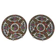 Circa 1915 Pair of Rose Canton Chinese Export Plates
