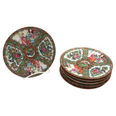 Circa 1915 set of 6 Rose Medallion Chinese Export Bread & Butter Plates
