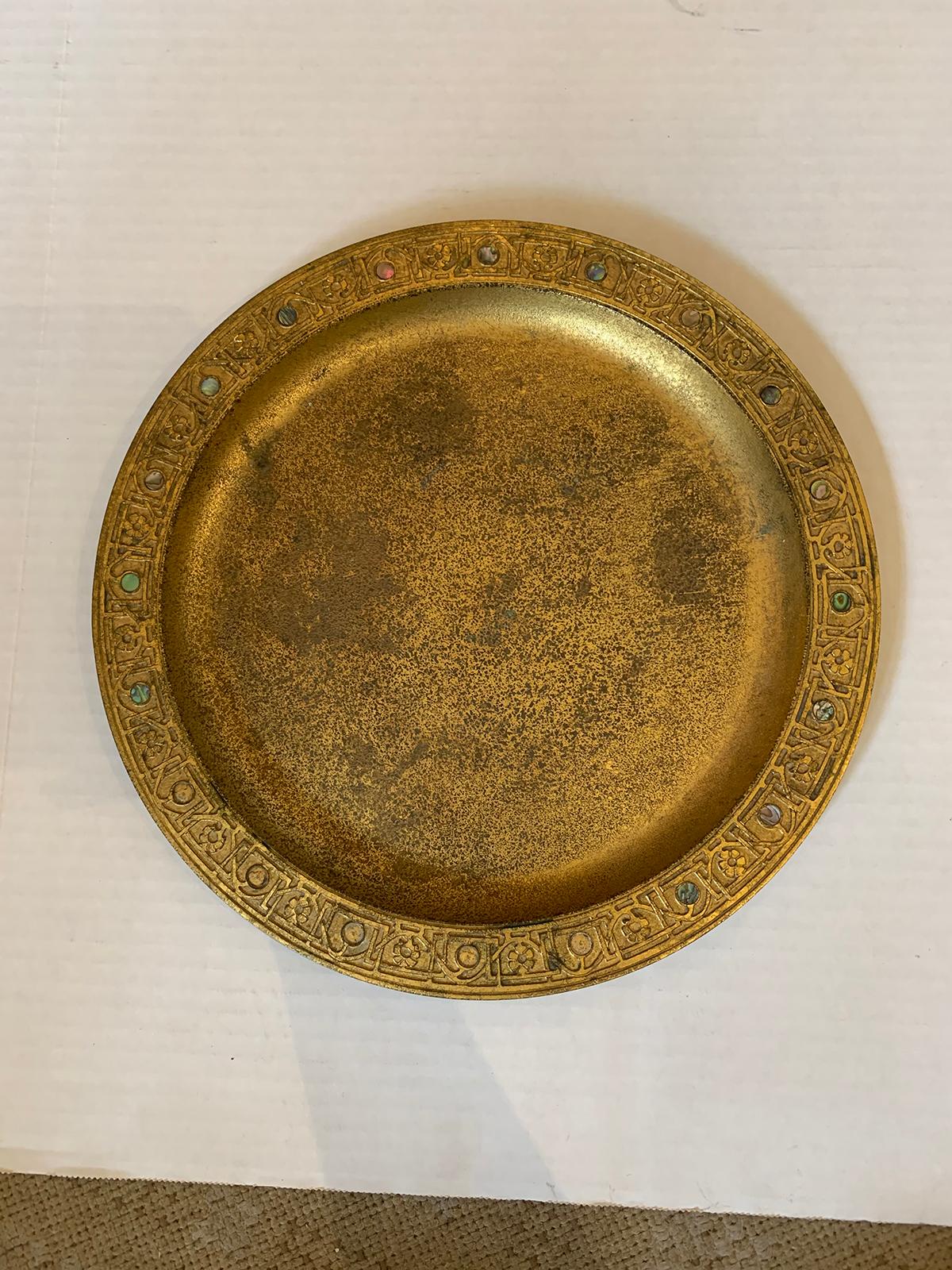 American Tiffany Studios Gilt Bronze Dore Plate Abalone Pattern, Model 1730, circa 1915