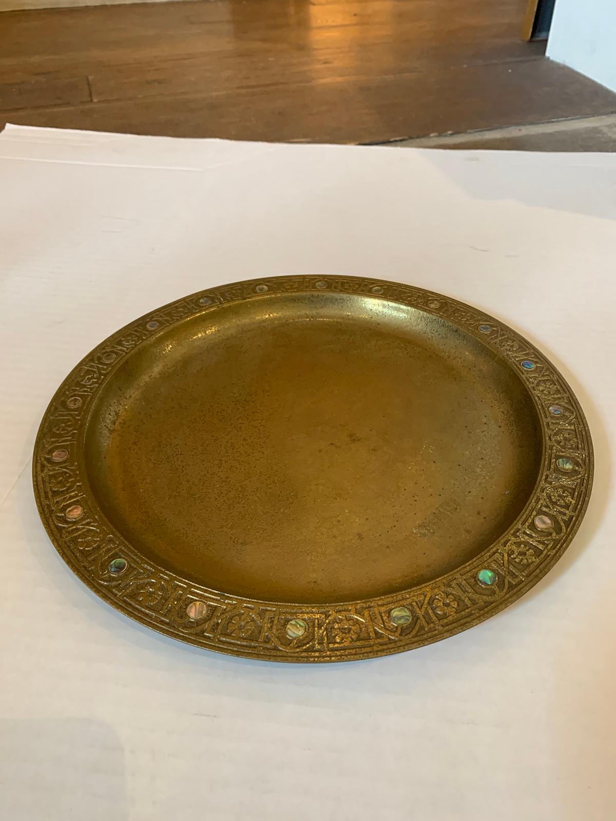 American Tiffany Studios Gilt Bronze Dore Plate Abalone Pattern, Model 1730, circa 1915