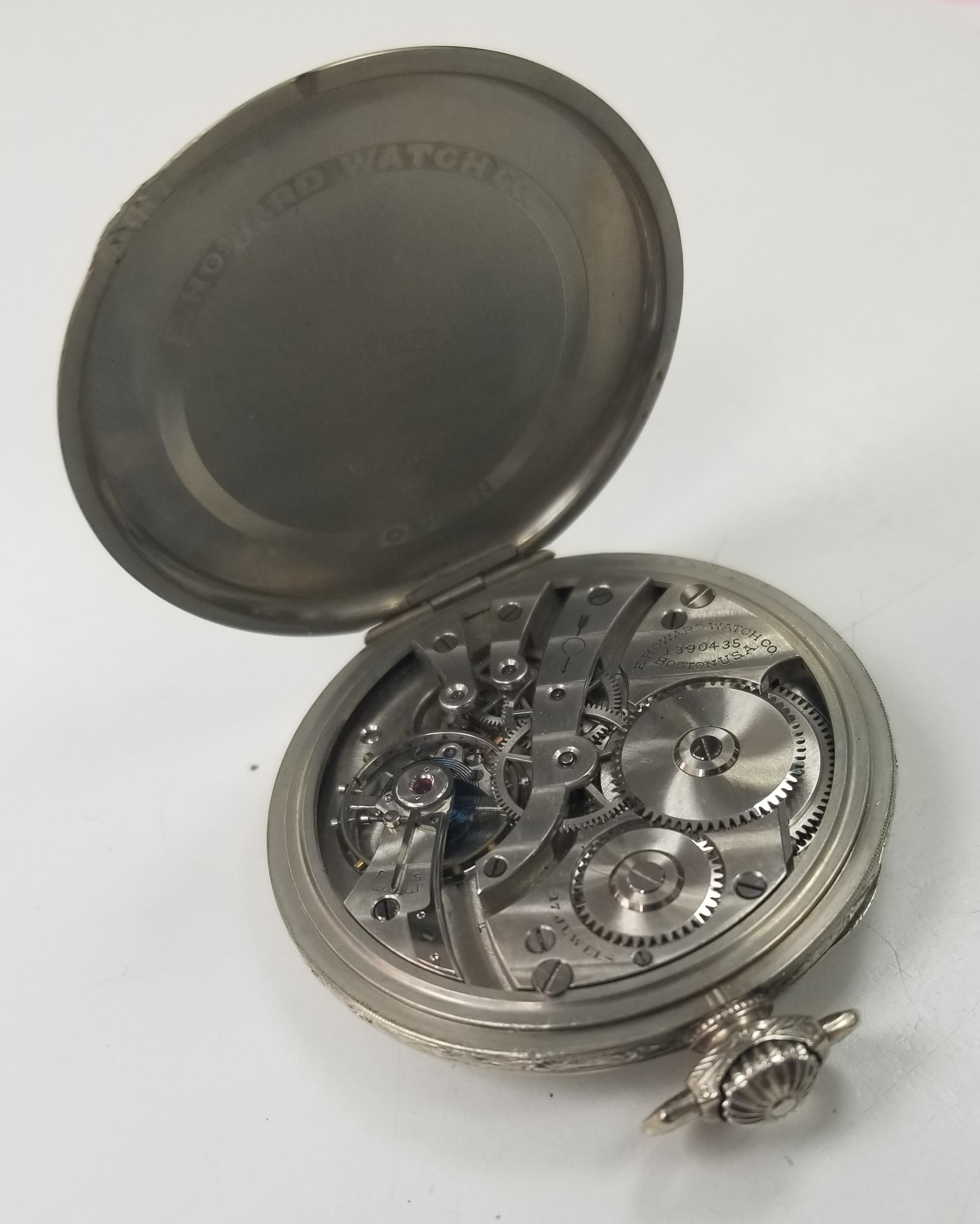 E. Howard 17 Jewels 3 Positions White Gold Filled Pocket Watch, circa 1917 In Excellent Condition In Los Angeles, CA