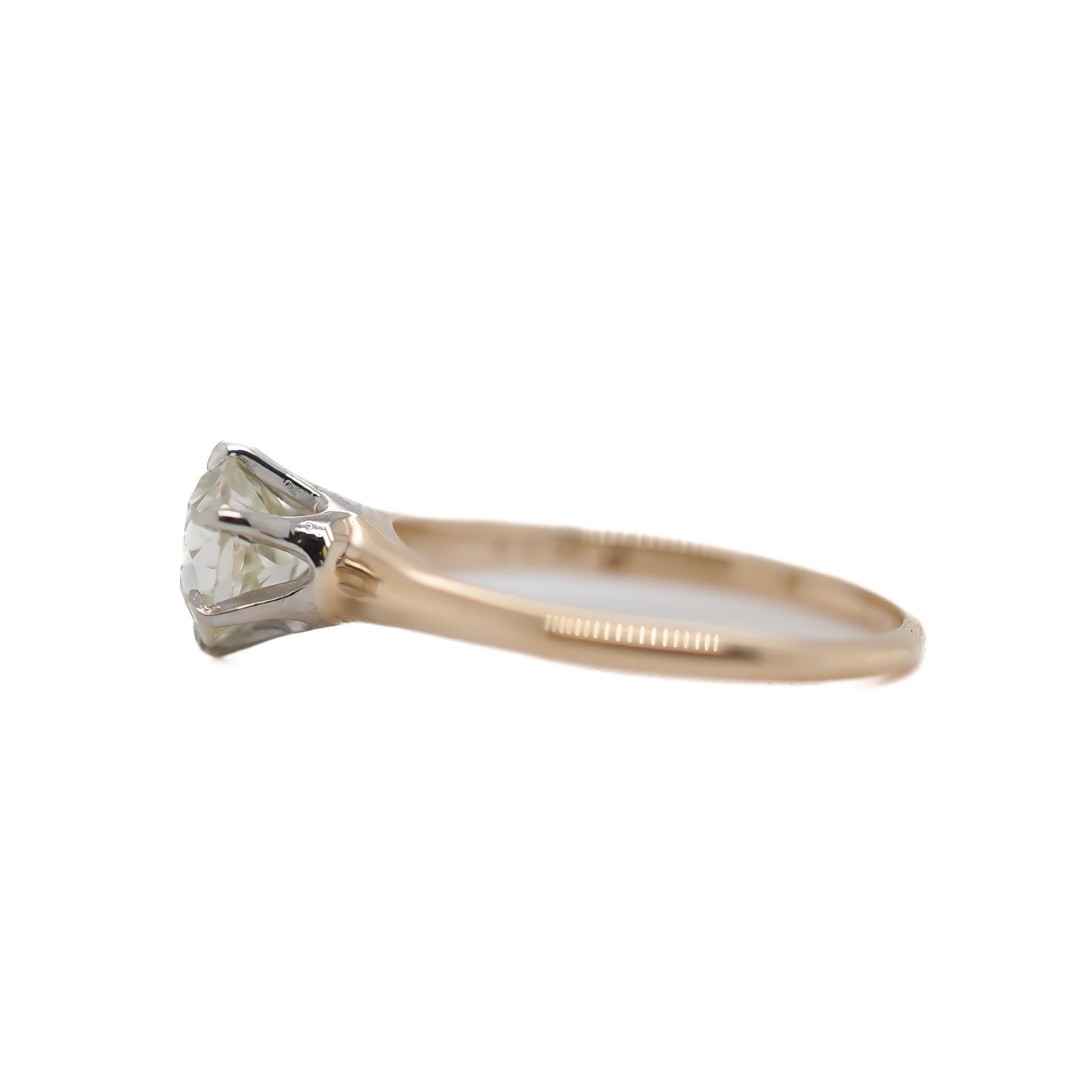 Circa 1919 14K Yellow Gold GIA 1.00ct Old European Diamond Engagement Ring For Sale 5