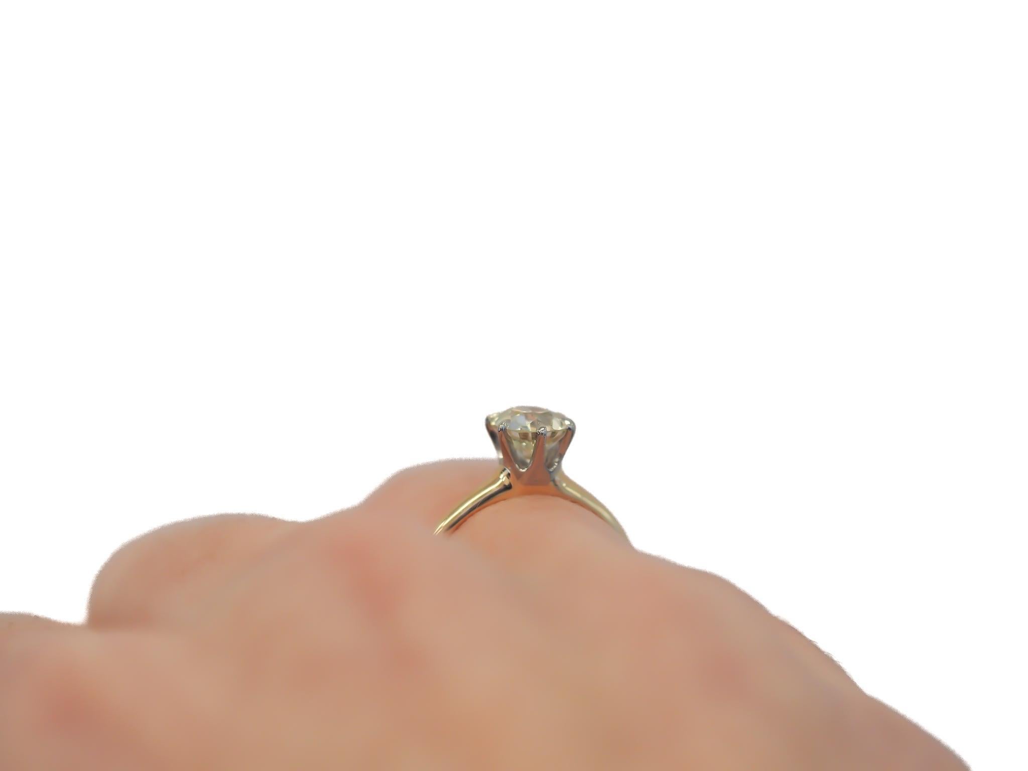 Circa 1919 14K Yellow Gold GIA 1.00ct Old European Diamond Engagement Ring In Good Condition For Sale In Hicksville, NY