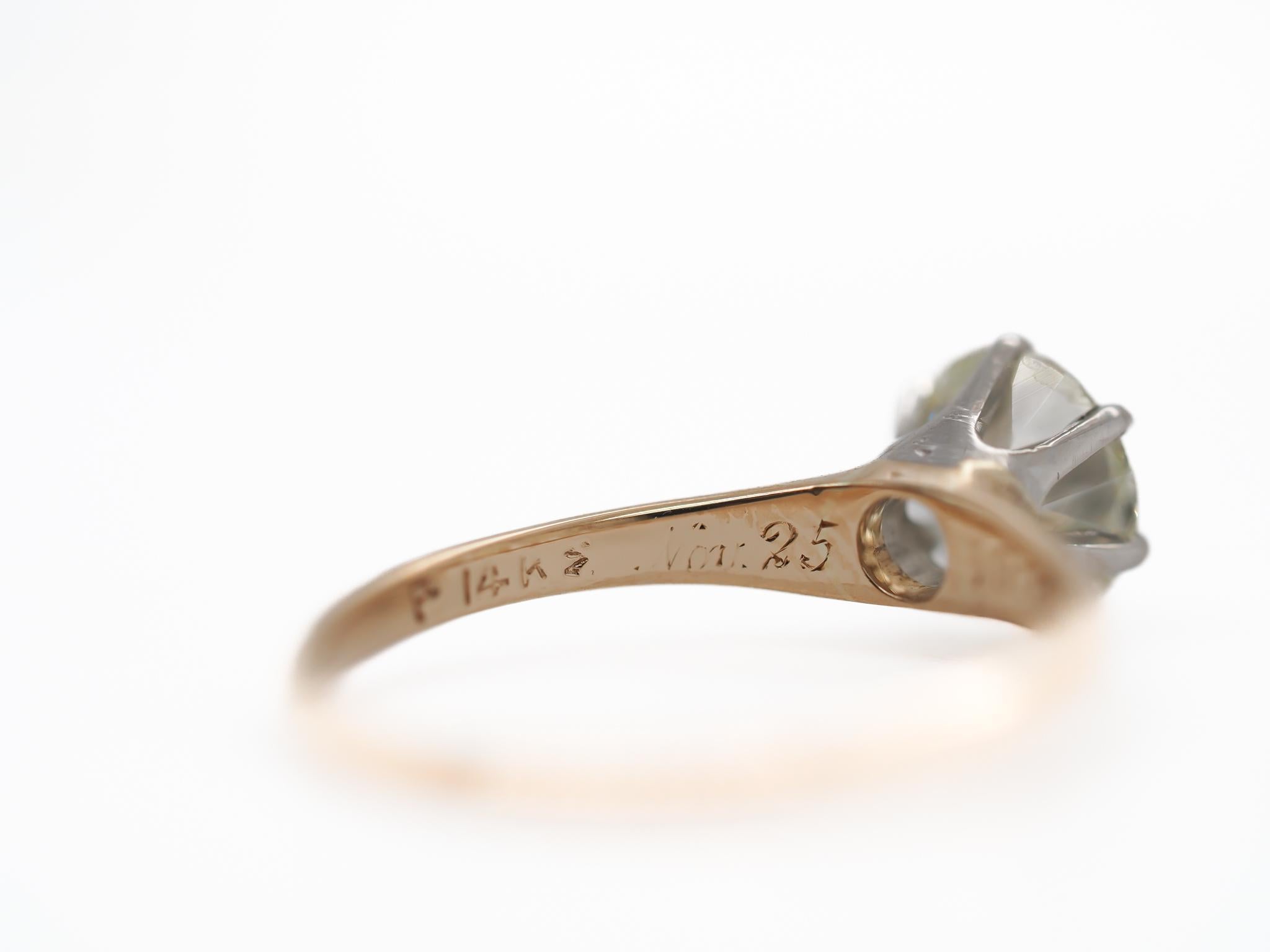 Circa 1919 14K Yellow Gold GIA 1.00ct Old European Diamond Engagement Ring For Sale 2