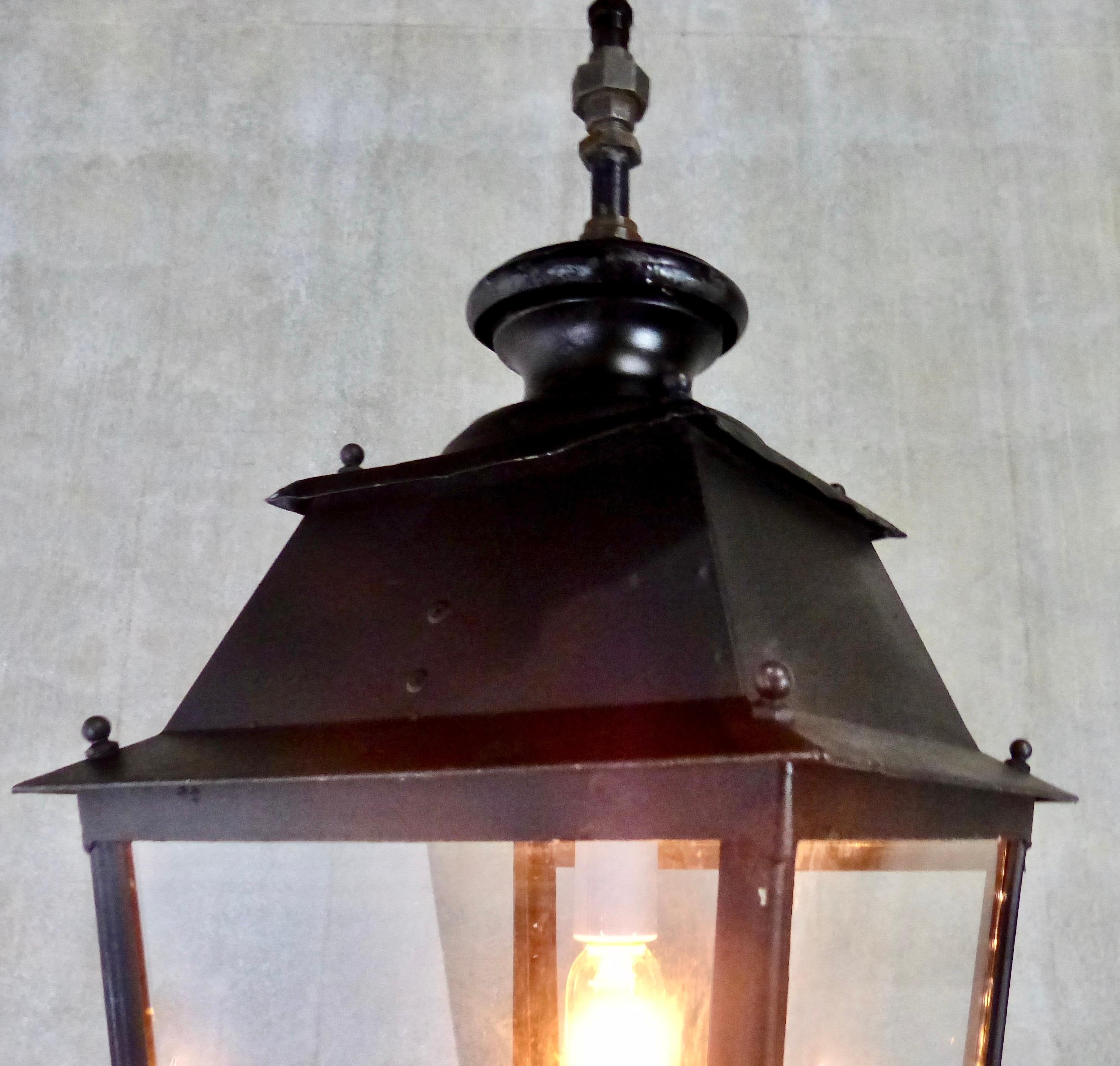 English Cast Iron Lantern Pendant, circa 1920-1930 In Good Condition In Surrey, BC