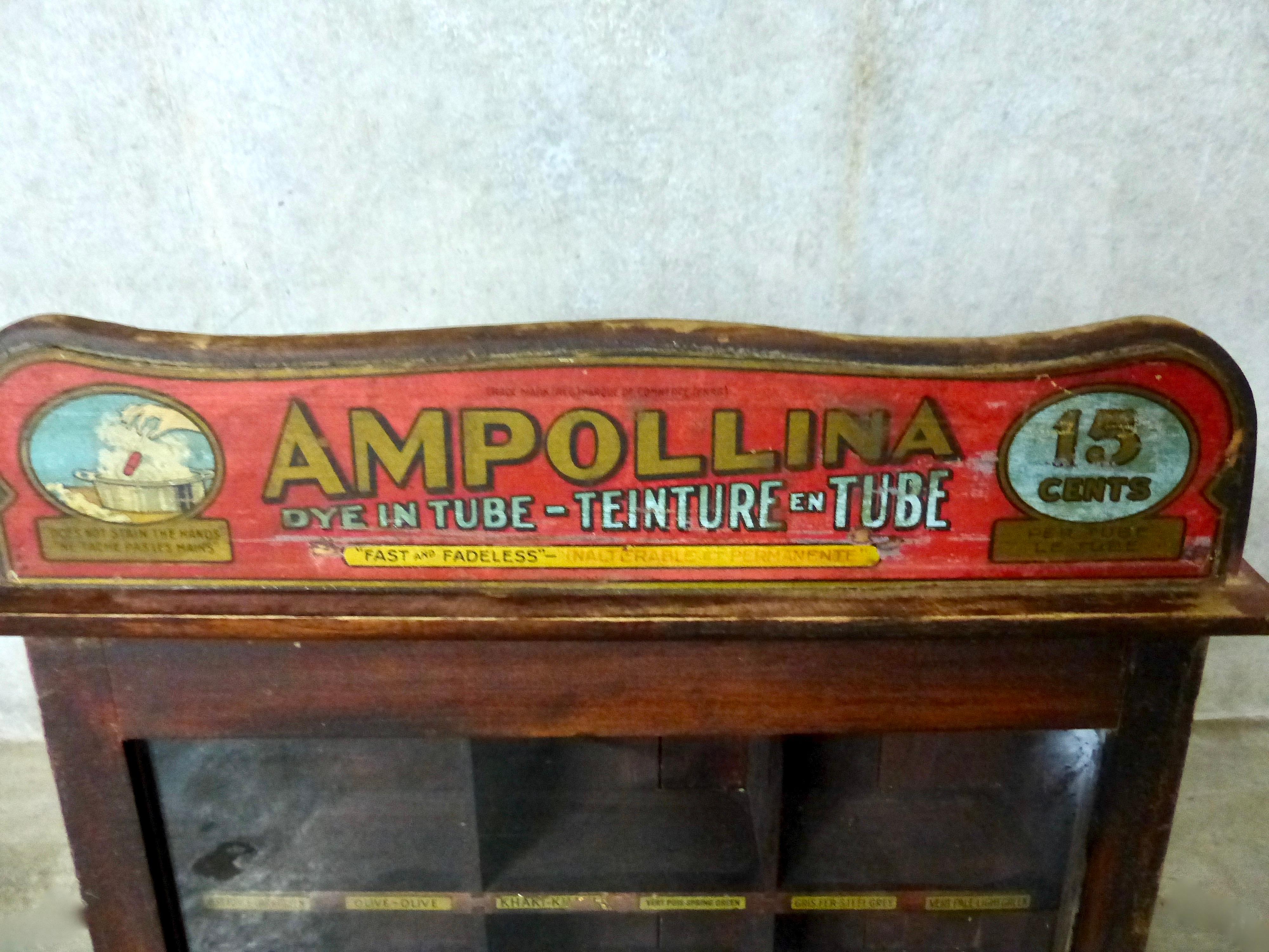 American Ampollina Dye Countertop Store Display Case, circa 1920