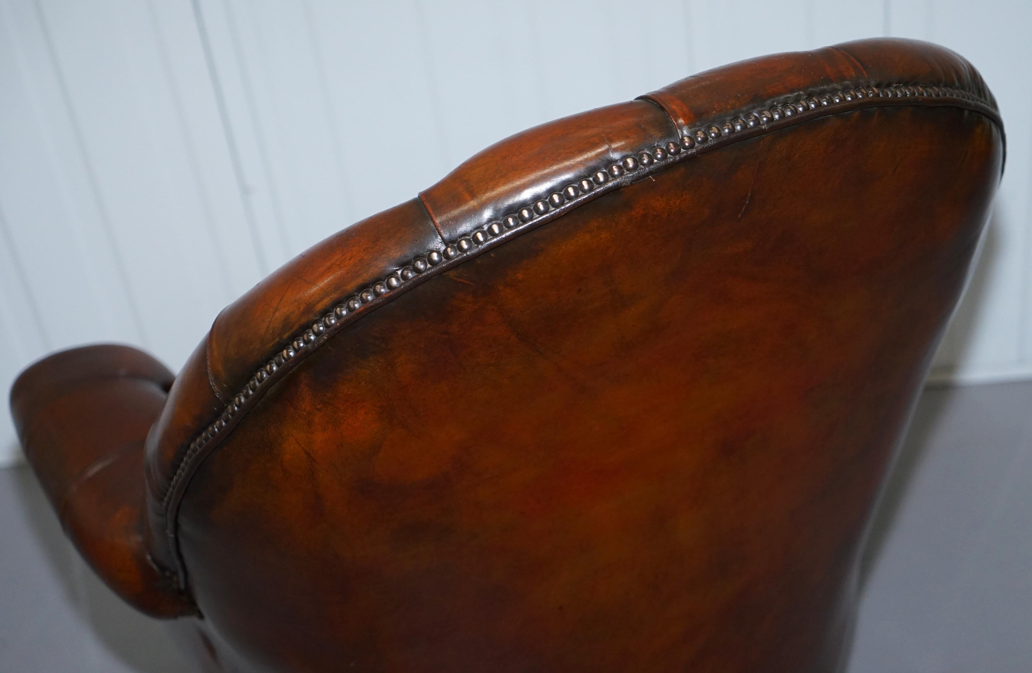 Art Deco Chesterfield Barrel Brown Leather Directors Captains Chair, circa 1920 5