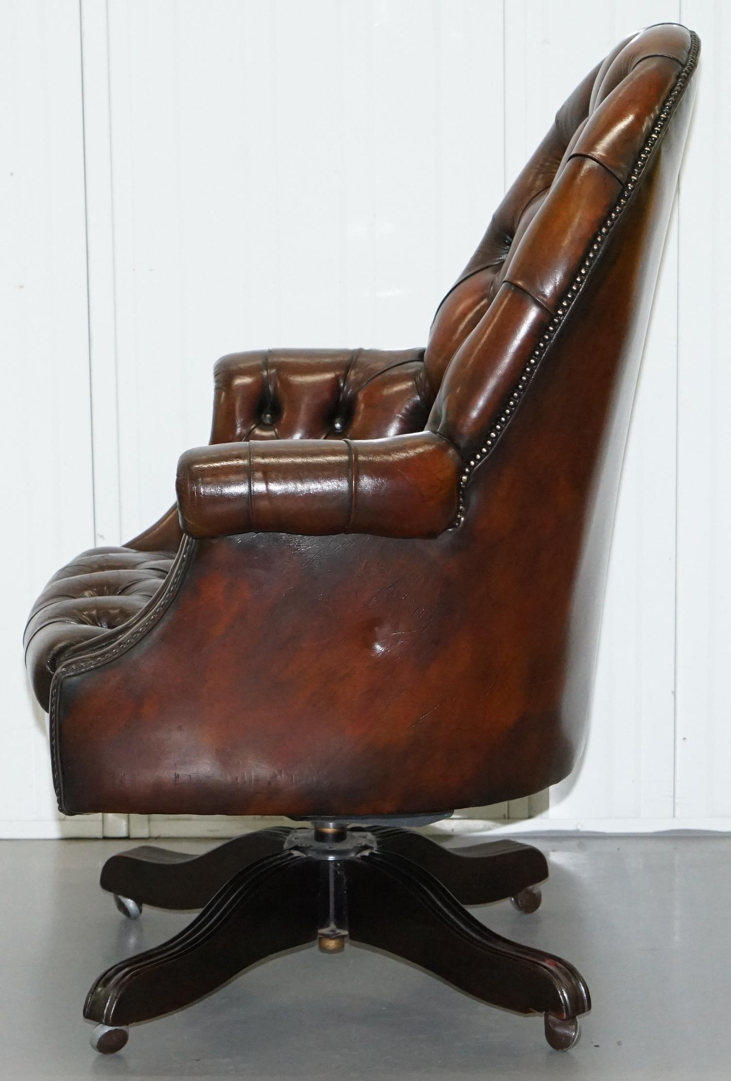Art Deco Chesterfield Barrel Brown Leather Directors Captains Chair, circa 1920 6
