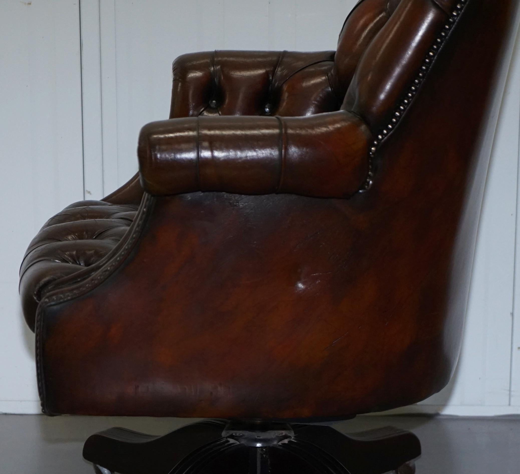 Art Deco Chesterfield Barrel Brown Leather Directors Captains Chair, circa 1920 7