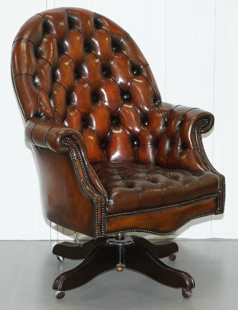 Art Deco Chesterfield Barrel Brown Leather Directors Captains Chair