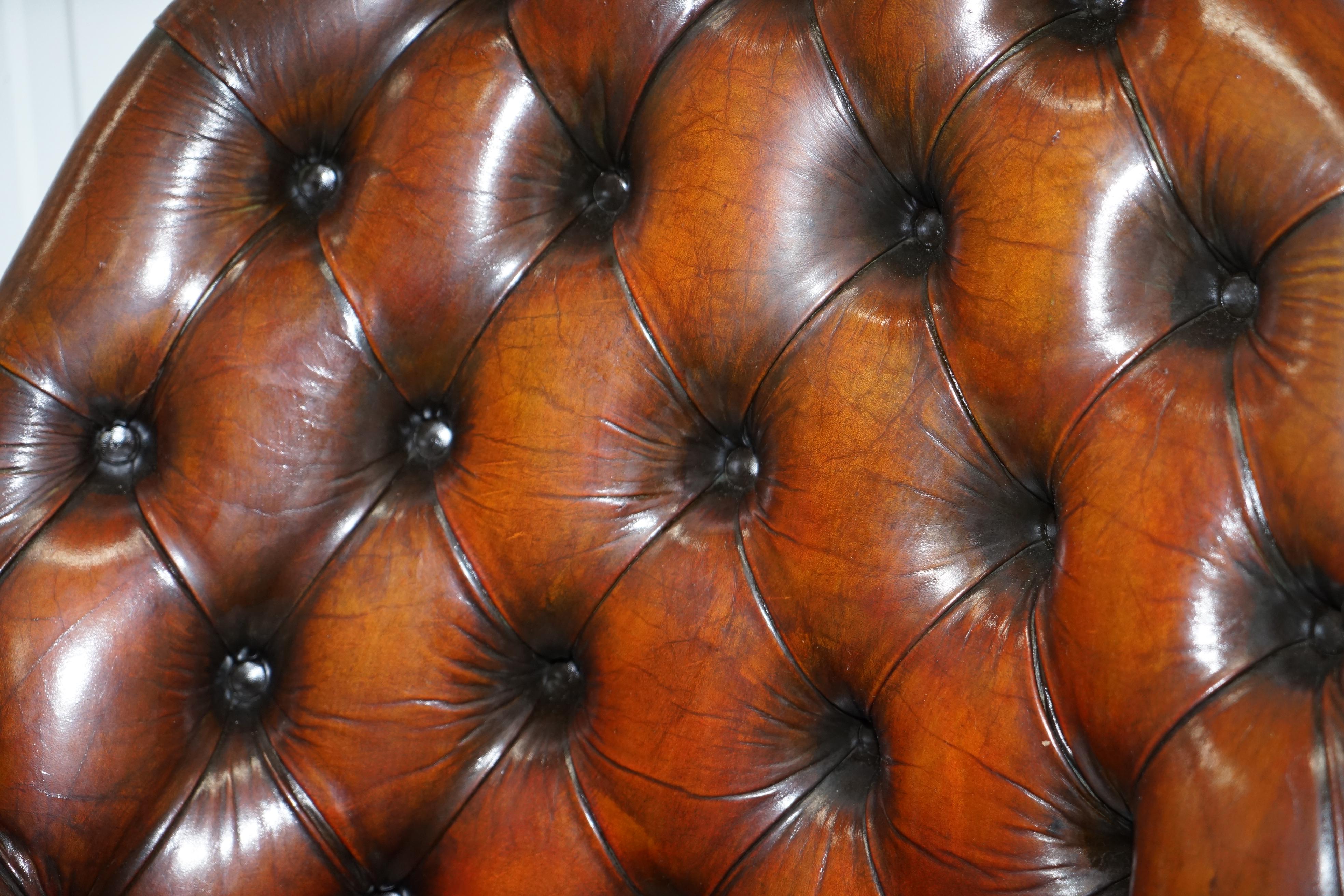 Hand-Crafted Art Deco Chesterfield Barrel Brown Leather Directors Captains Chair, circa 1920