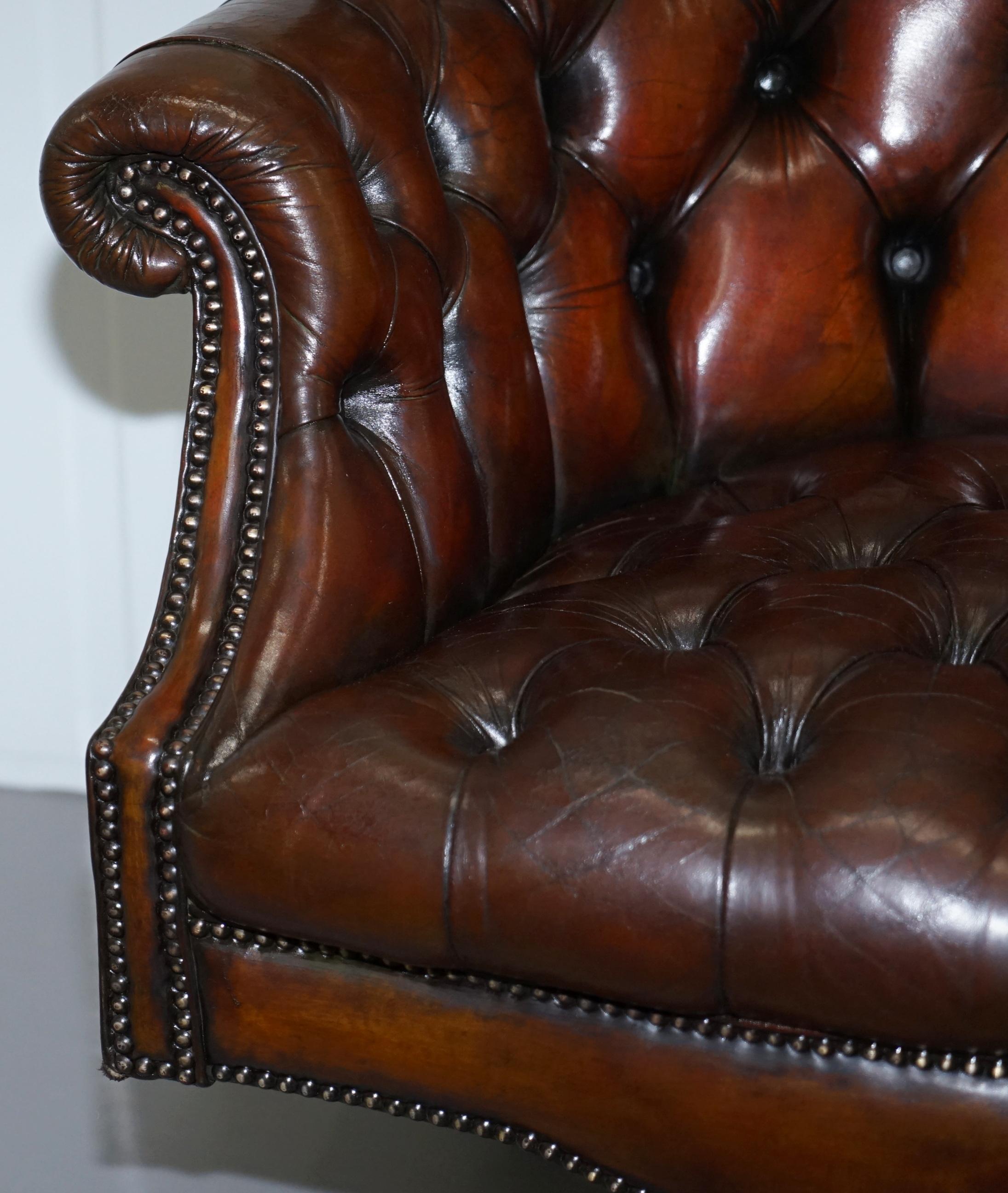 Art Deco Chesterfield Barrel Brown Leather Directors Captains Chair, circa 1920 In Good Condition In West Sussex, Pulborough