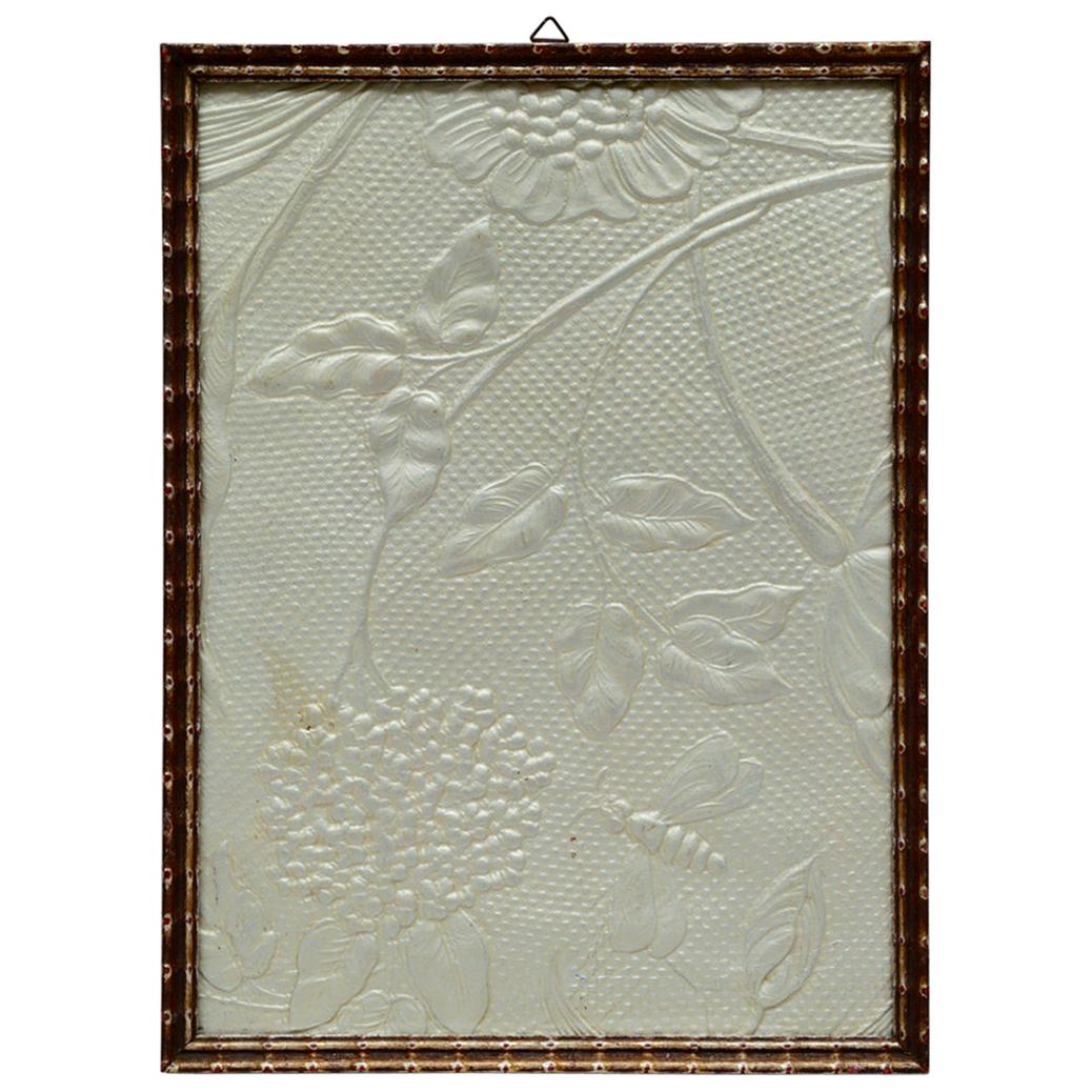 Art Deco Embossed Leather Panel with Applied Silver Leaf, circa 1920 For Sale