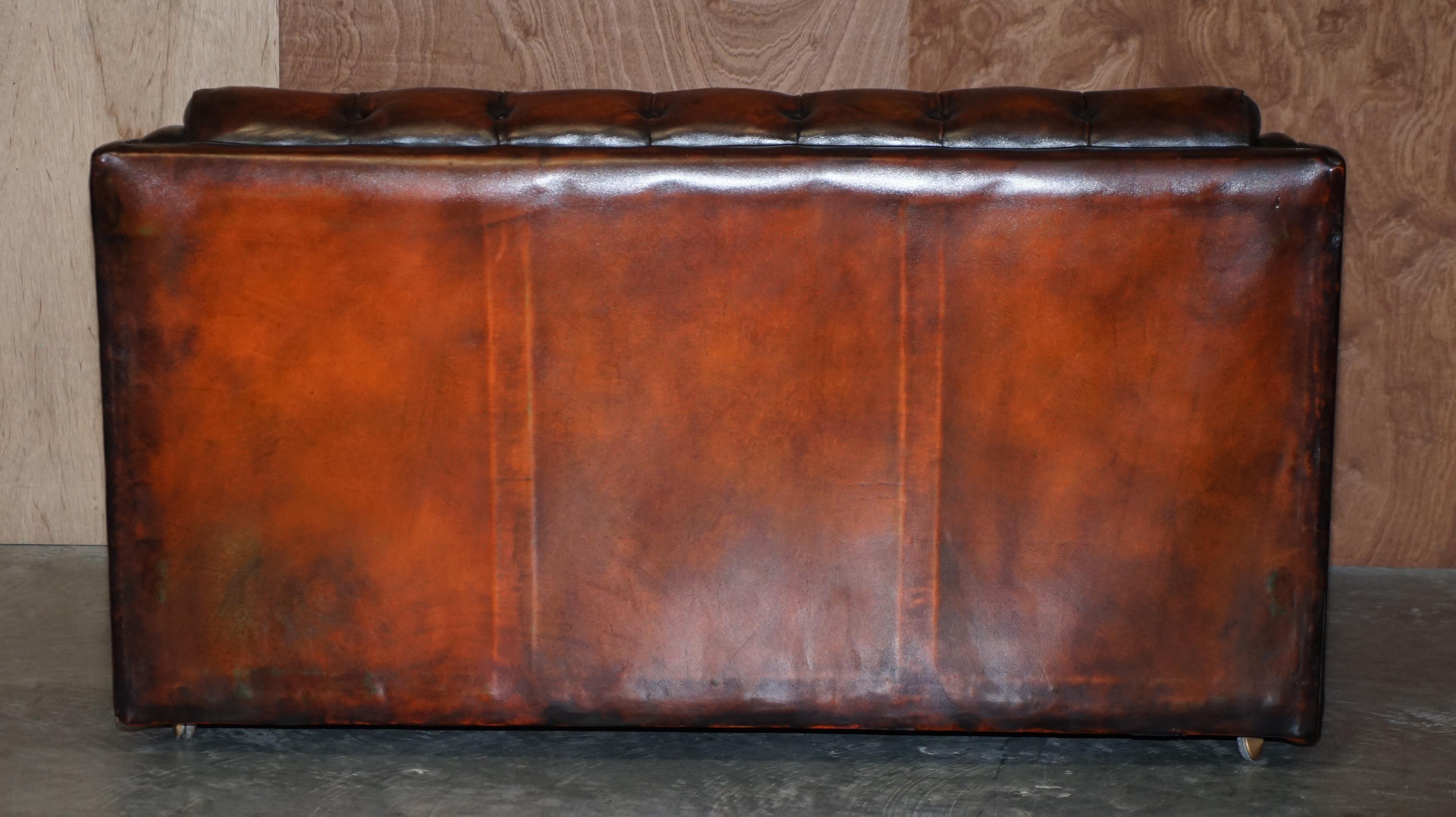Circa 1920 Art Deco Fully Restored Chesterfield Brown Leather Sofa Part Suite For Sale 2