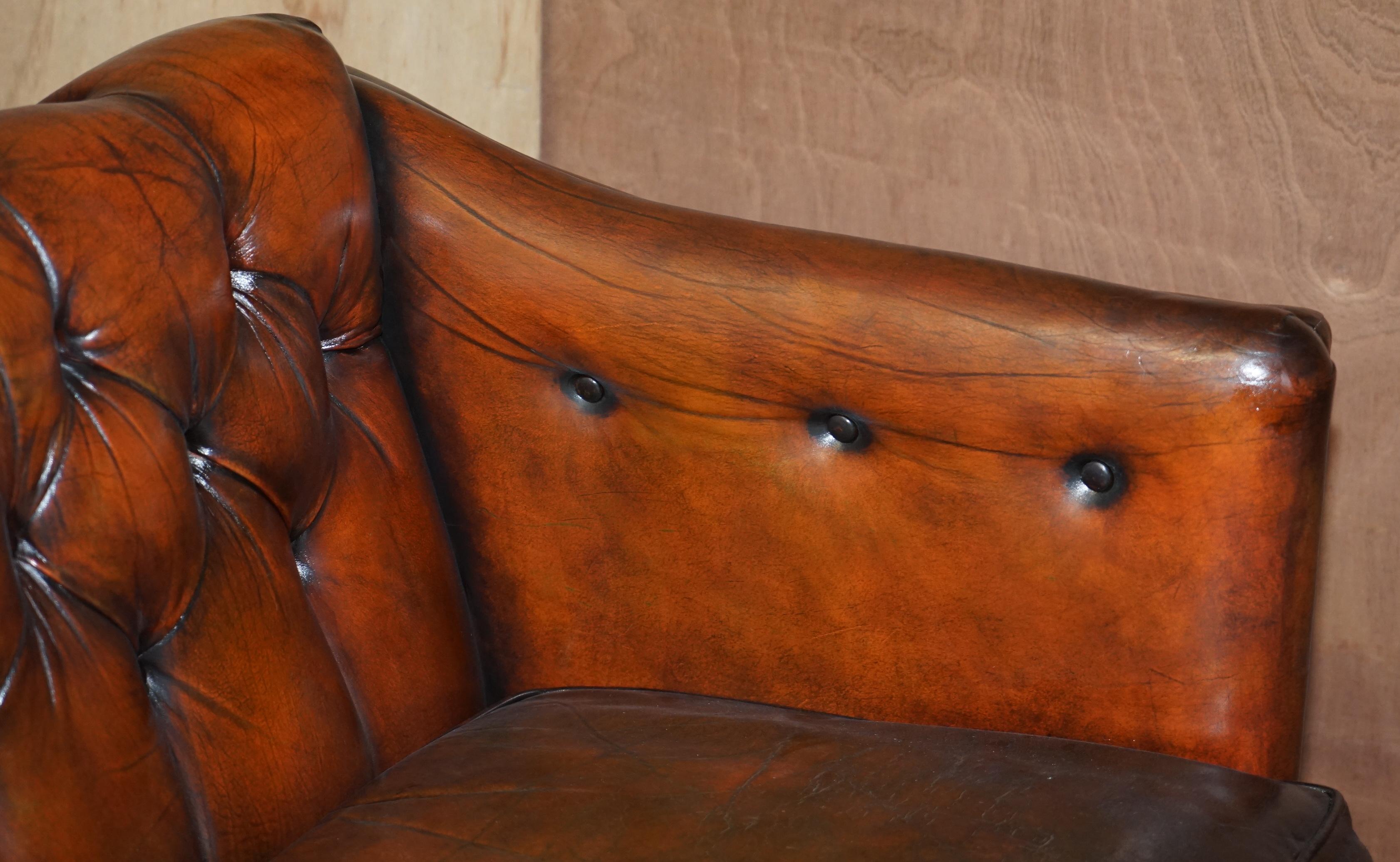 Early 20th Century Circa 1920 Art Deco Fully Restored Chesterfield Brown Leather Sofa Part Suite For Sale