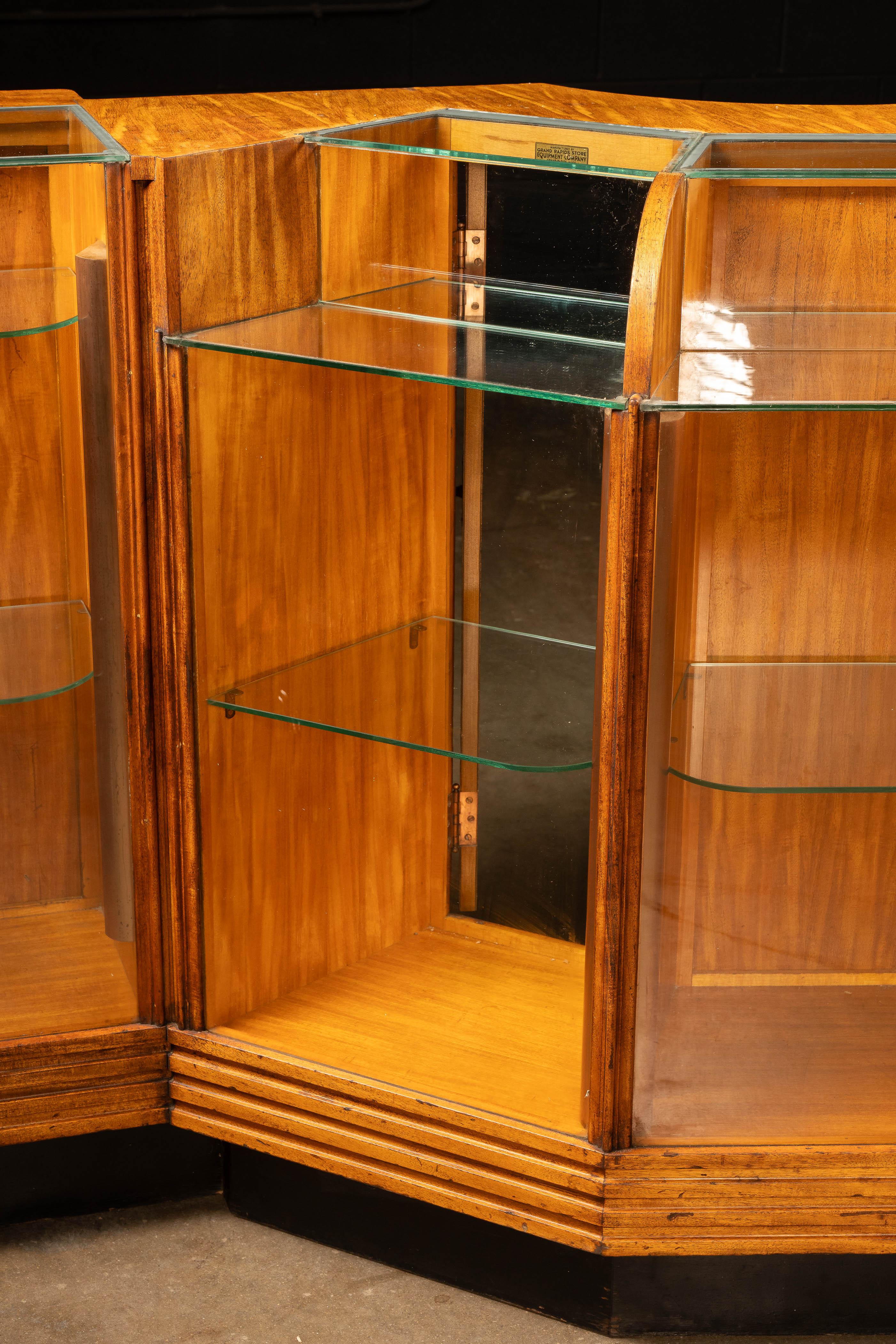 circa 1920 Art Deco Lighted Oak Display Counter For Sale 5