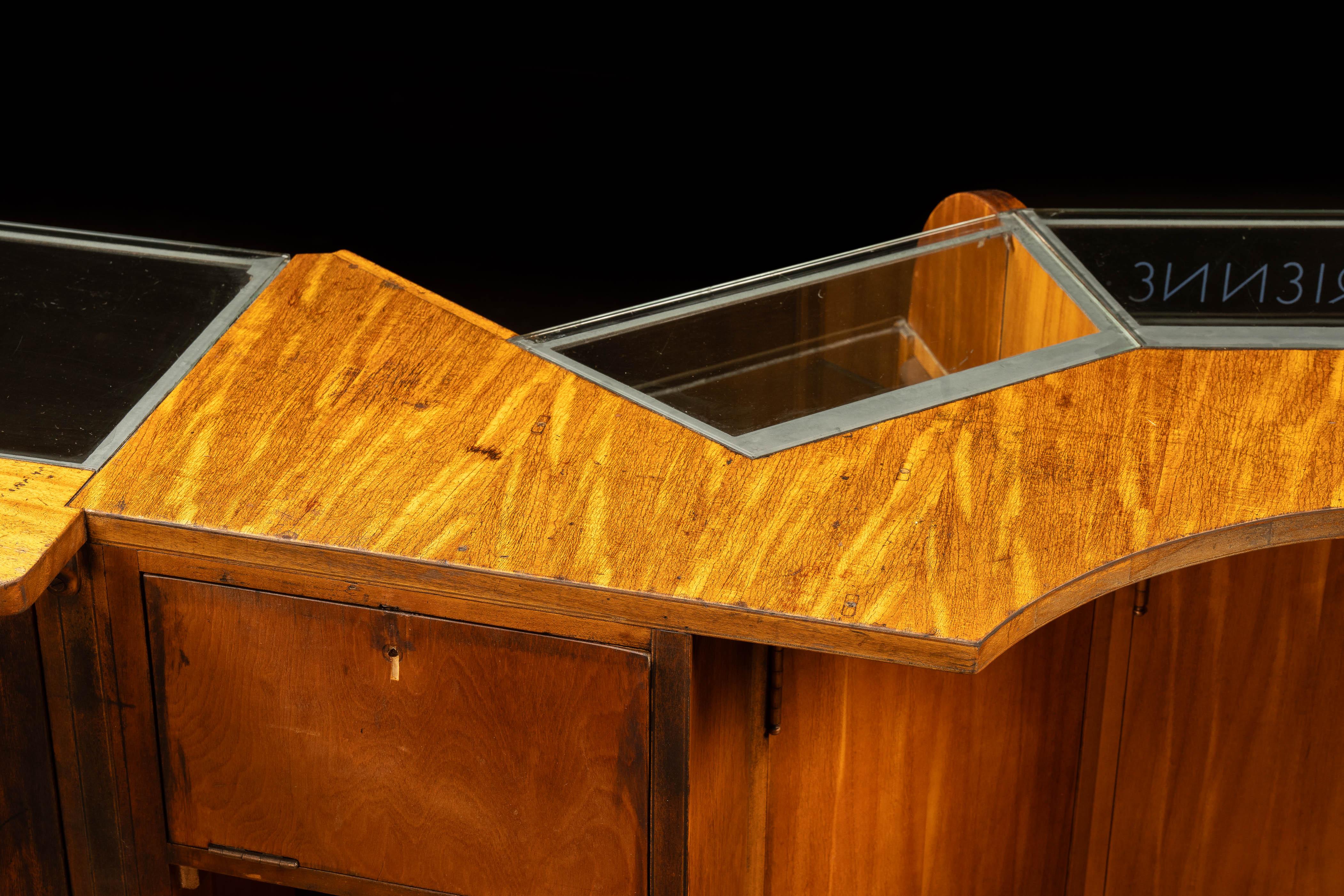 circa 1920 Art Deco Lighted Oak Display Counter For Sale 11