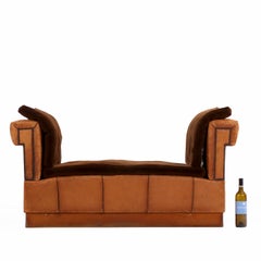 Circa 1920 Art Deco Modular Cognac Leather Chaise Lounge with Velvet Cushions