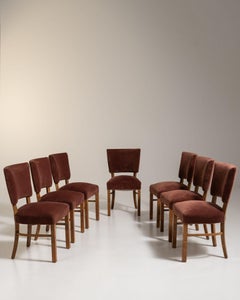 Circa 1920 Art Deco Red Wood Set of 7 Dining Chairs