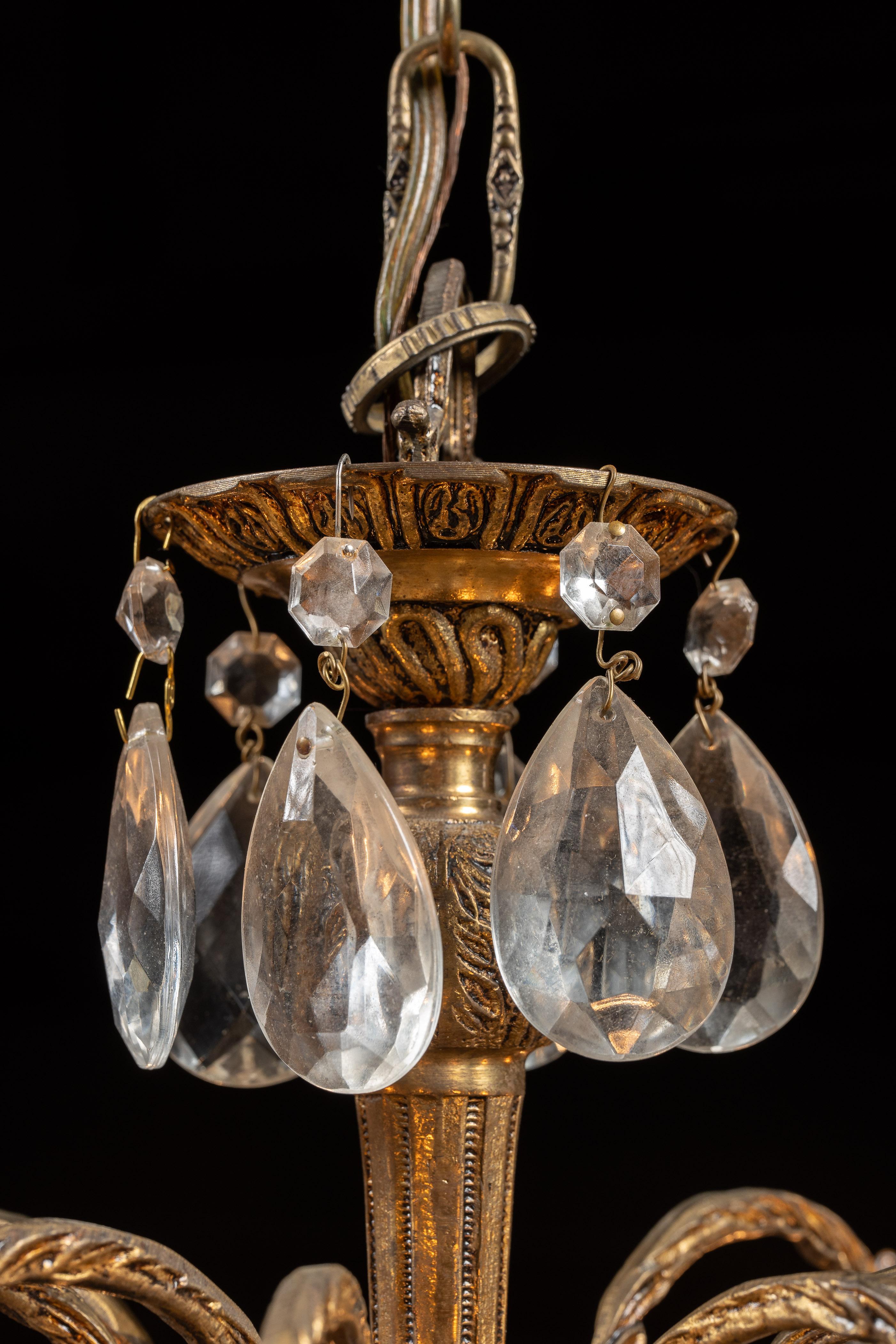 lampadario Art Nouveau in ottone e cristallo del 1920 circa in vendita 10