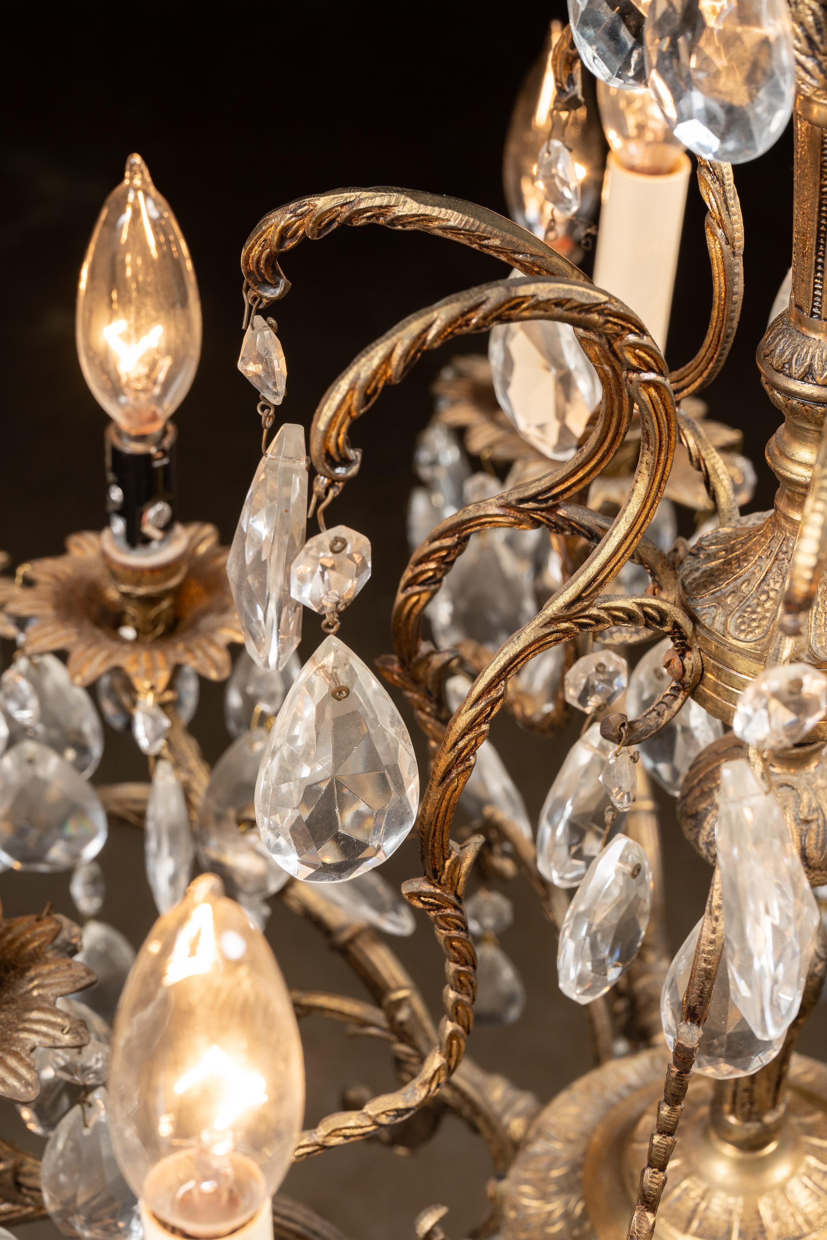lampadario Art Nouveau in ottone e cristallo del 1920 circa in vendita 2