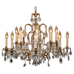 circa 1920 Art Nouveau Brass and Crystal Chandelier