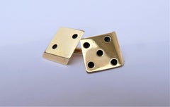 Black Enamel 14 Karat Yellow Gold American Dice Cufflinks, circa 1920