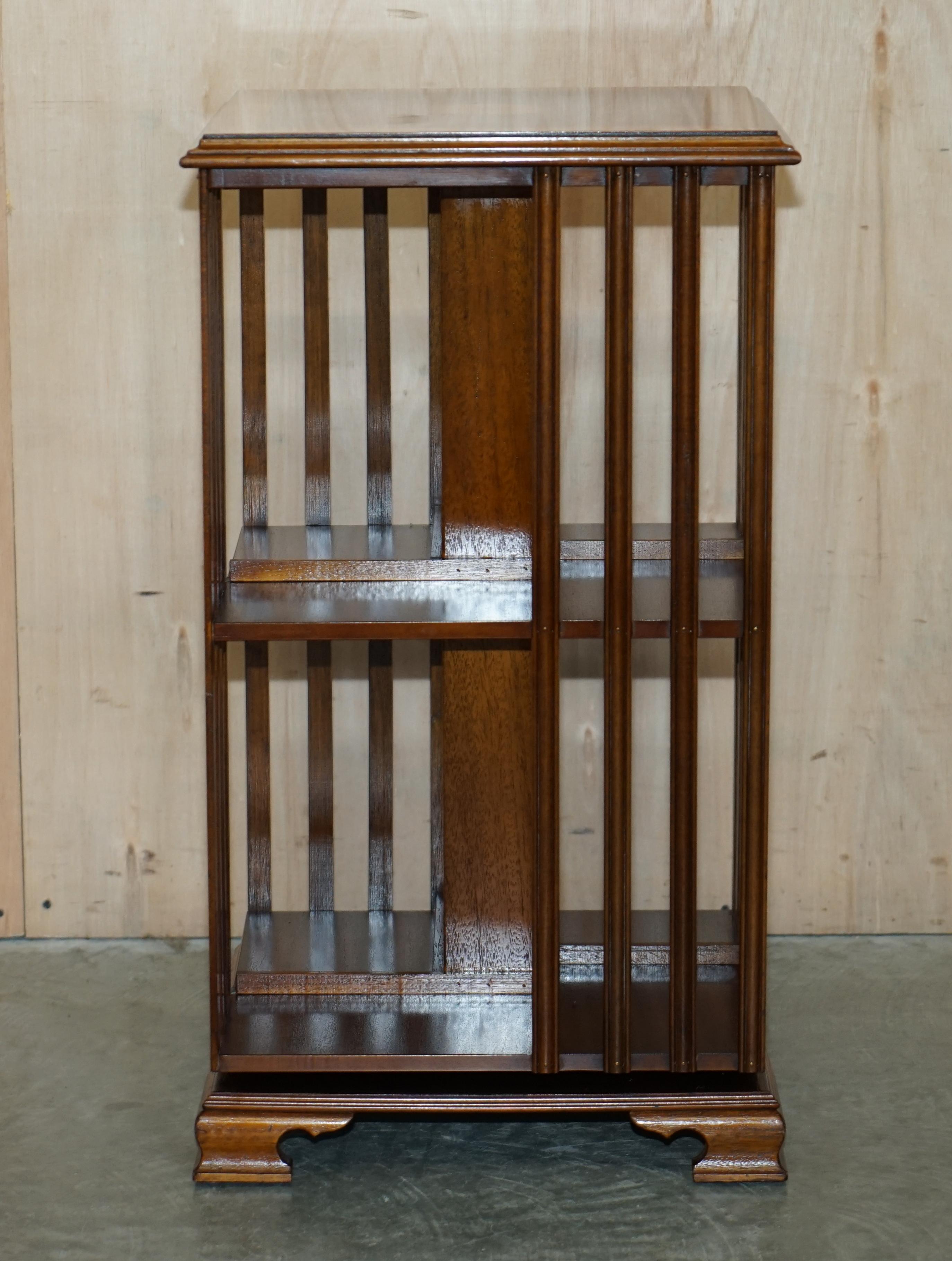 circa 1920 Burr Walnut & Satinwood Revolving Bookcases Sheraton Revival Inlaid For Sale 11