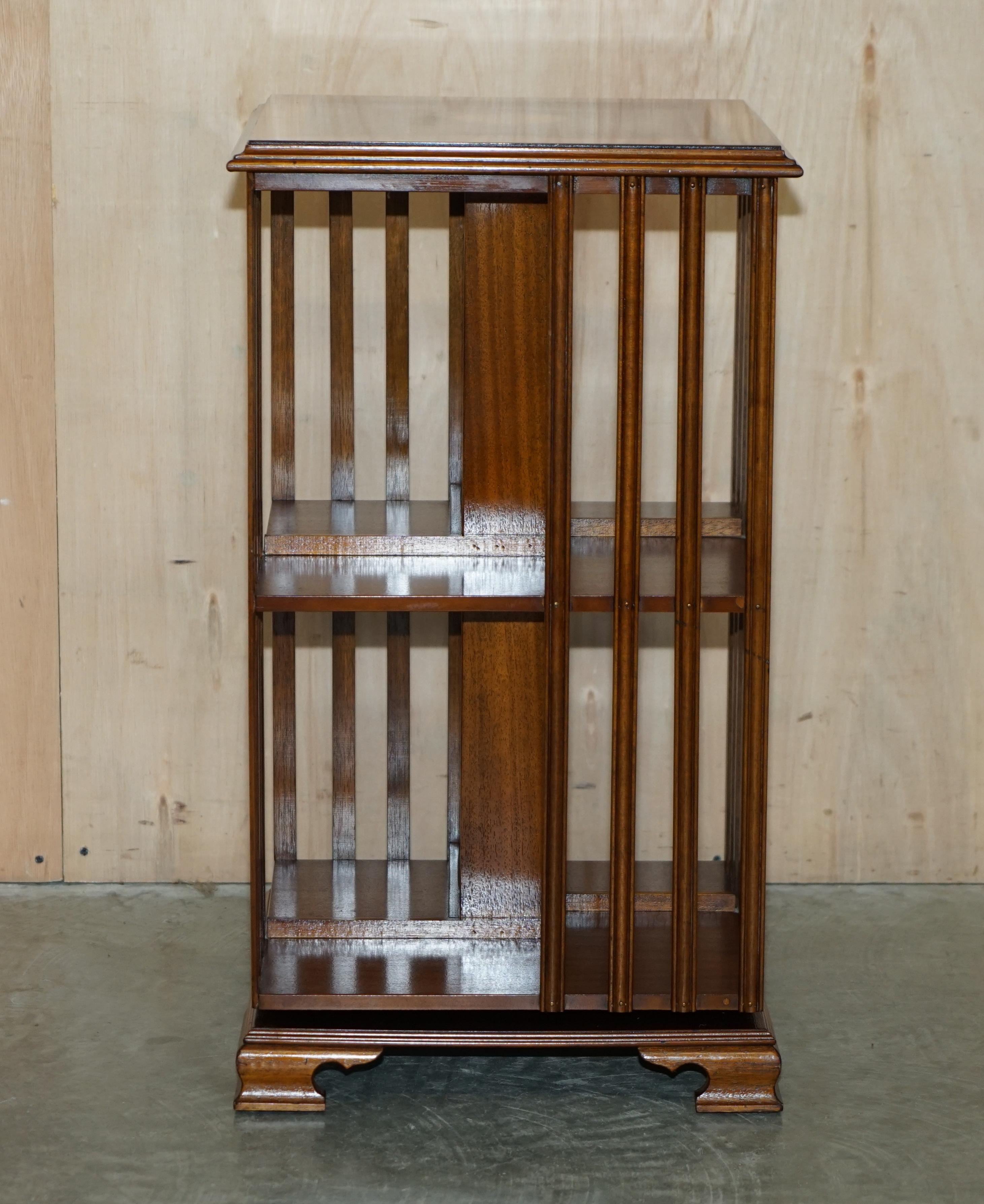 circa 1920 Burr Walnut & Satinwood Revolving Bookcases Sheraton Revival Inlaid For Sale 12