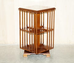 circa 1920 Burr Walnut & Satinwood Revolving Bookcases Sheraton Revival Inlaid