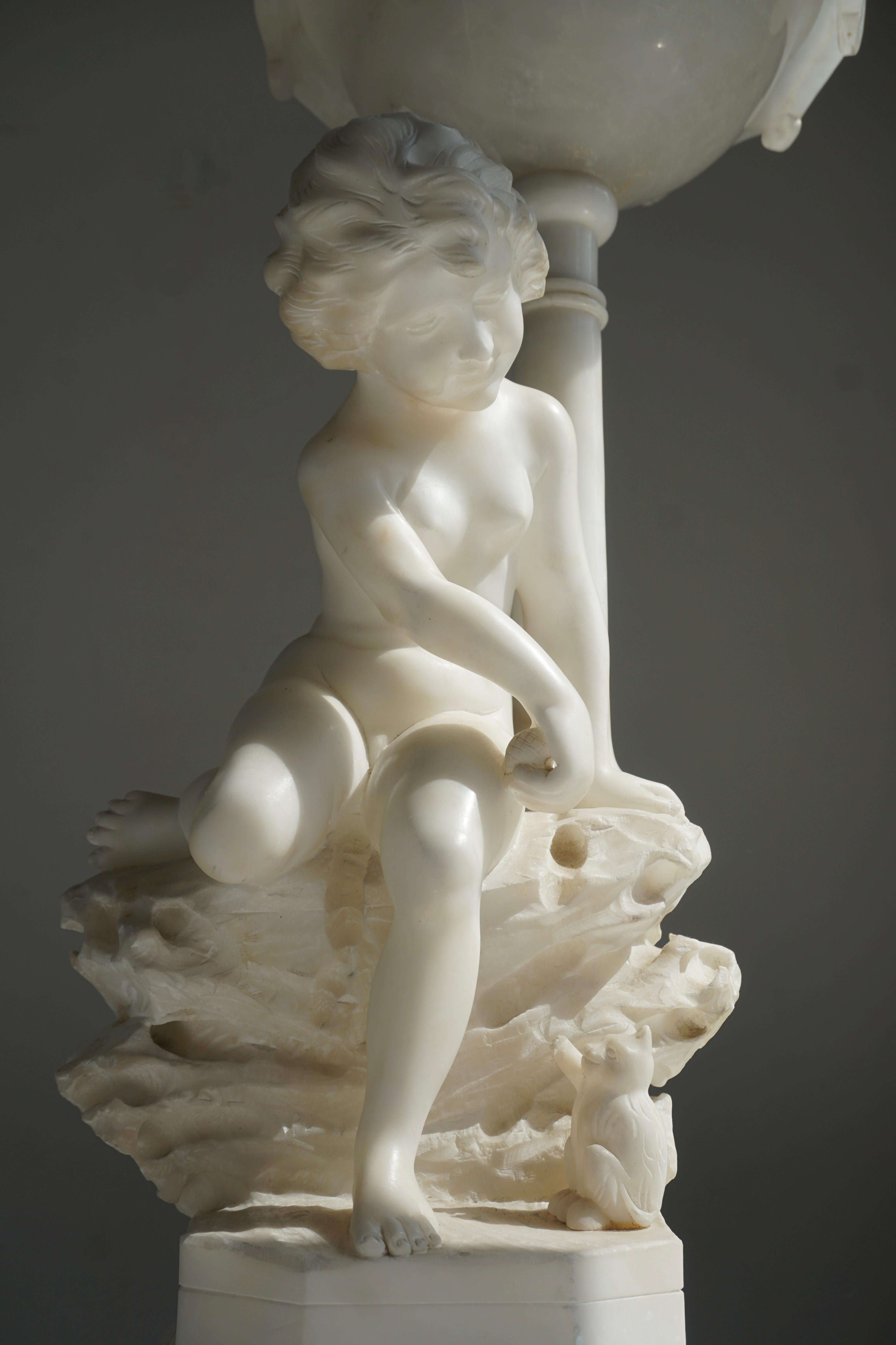Circa 1920 Carved Alabaster Figural Lamp on Onxy Base For Sale 10