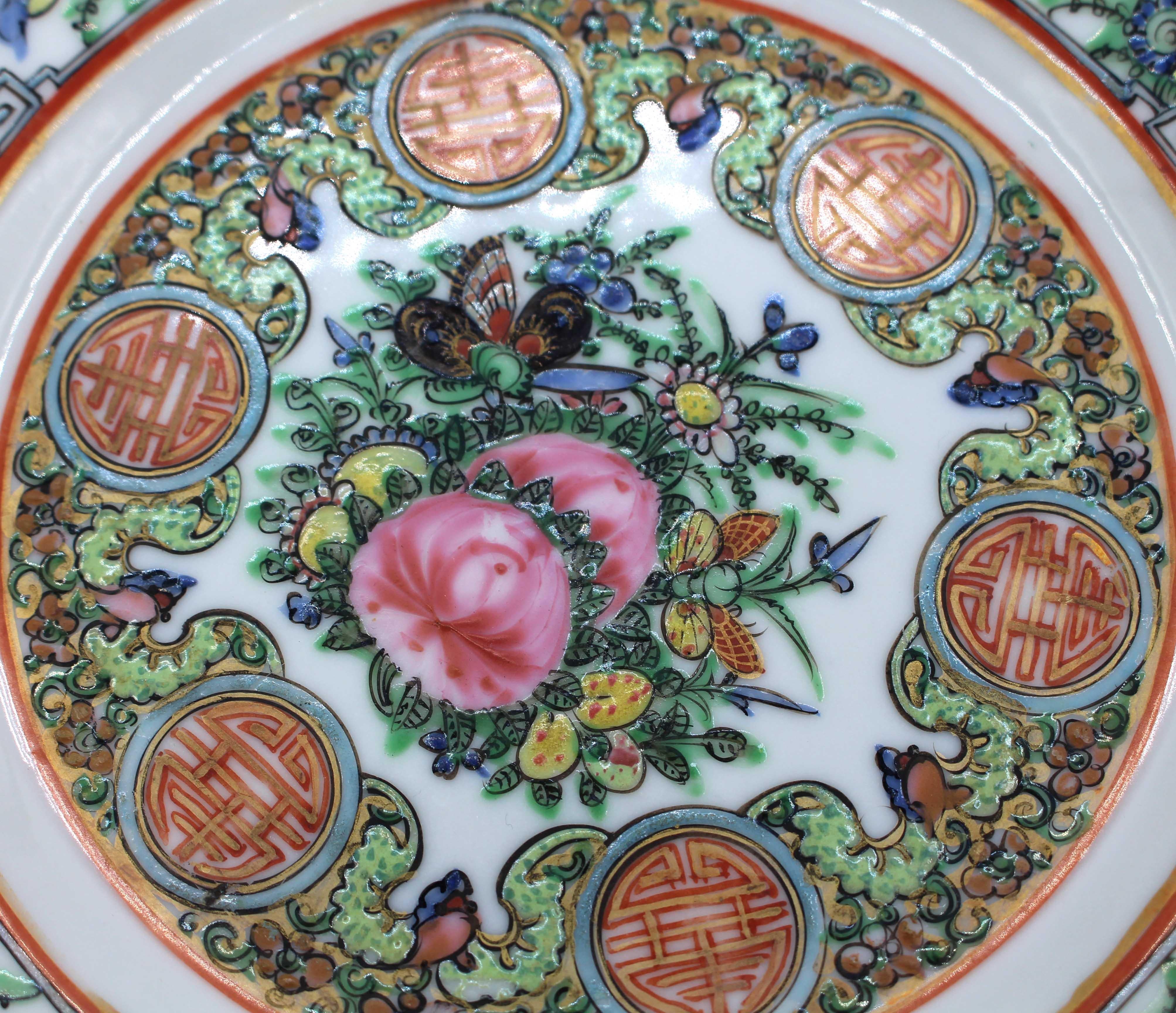 Ceramic Circa 1920 Chinese Export Set of 10 Rose Canton Salad Plates For Sale