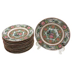 Circa 1920 Chinese Export Set of 10 Rose Canton Salad Plates