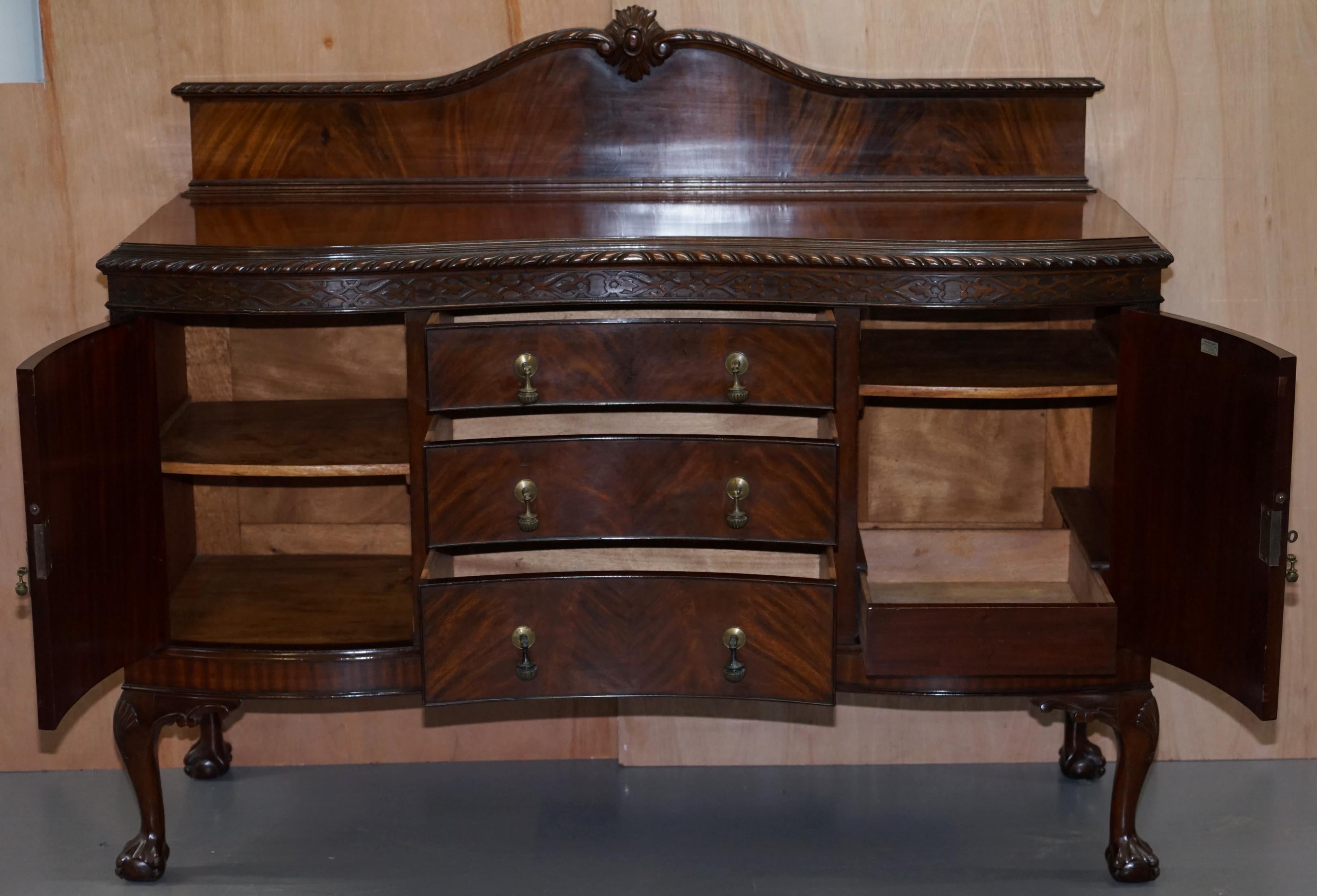 Claw & Ball Feet Flamed Mahogany Sideboard Drawers Chippendale Style, circa 1920 3