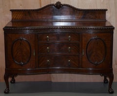 Claw & Ball Feet Flamed Mahogany Sideboard Drawers Chippendale Style, circa 1920