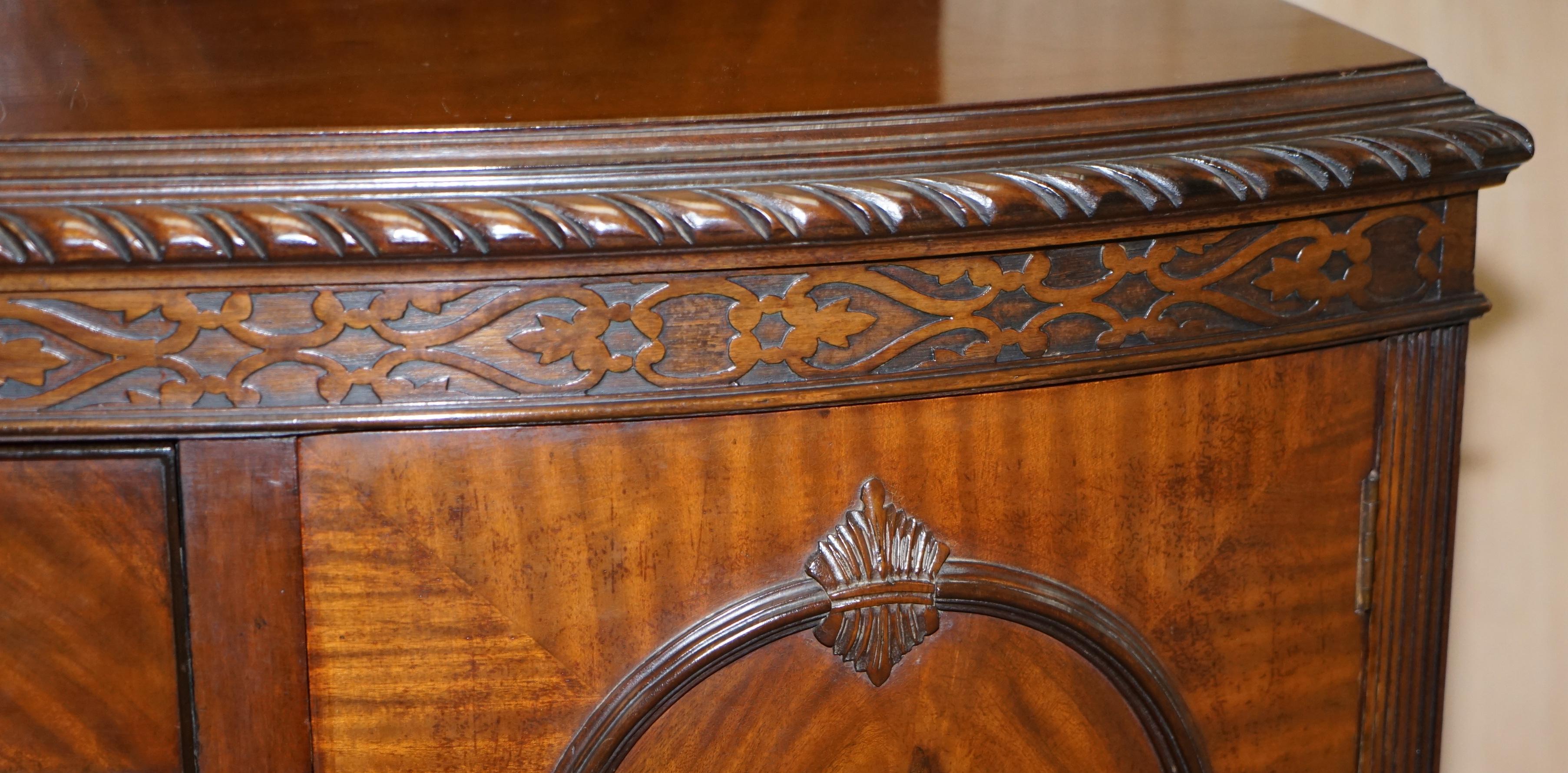 English Claw & Ball Feet Flamed Mahogany Sideboard Drawers Chippendale Style, circa 1920