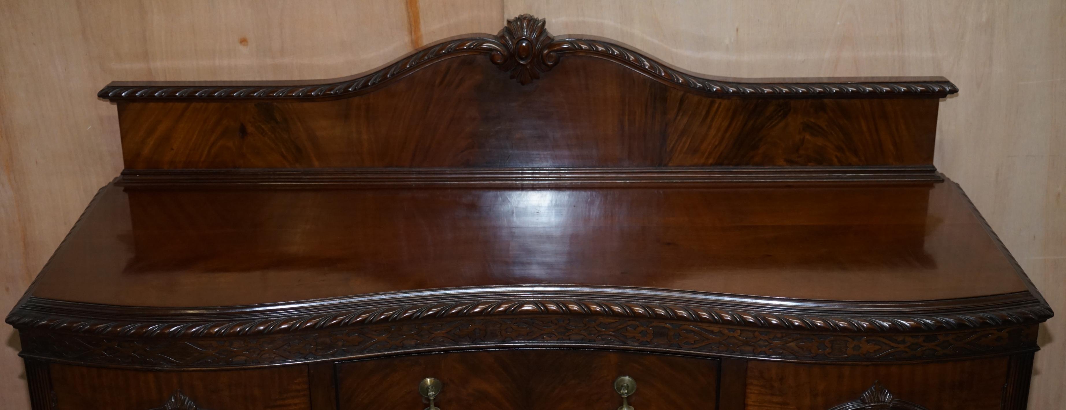 Hand-Crafted Claw & Ball Feet Flamed Mahogany Sideboard Drawers Chippendale Style, circa 1920