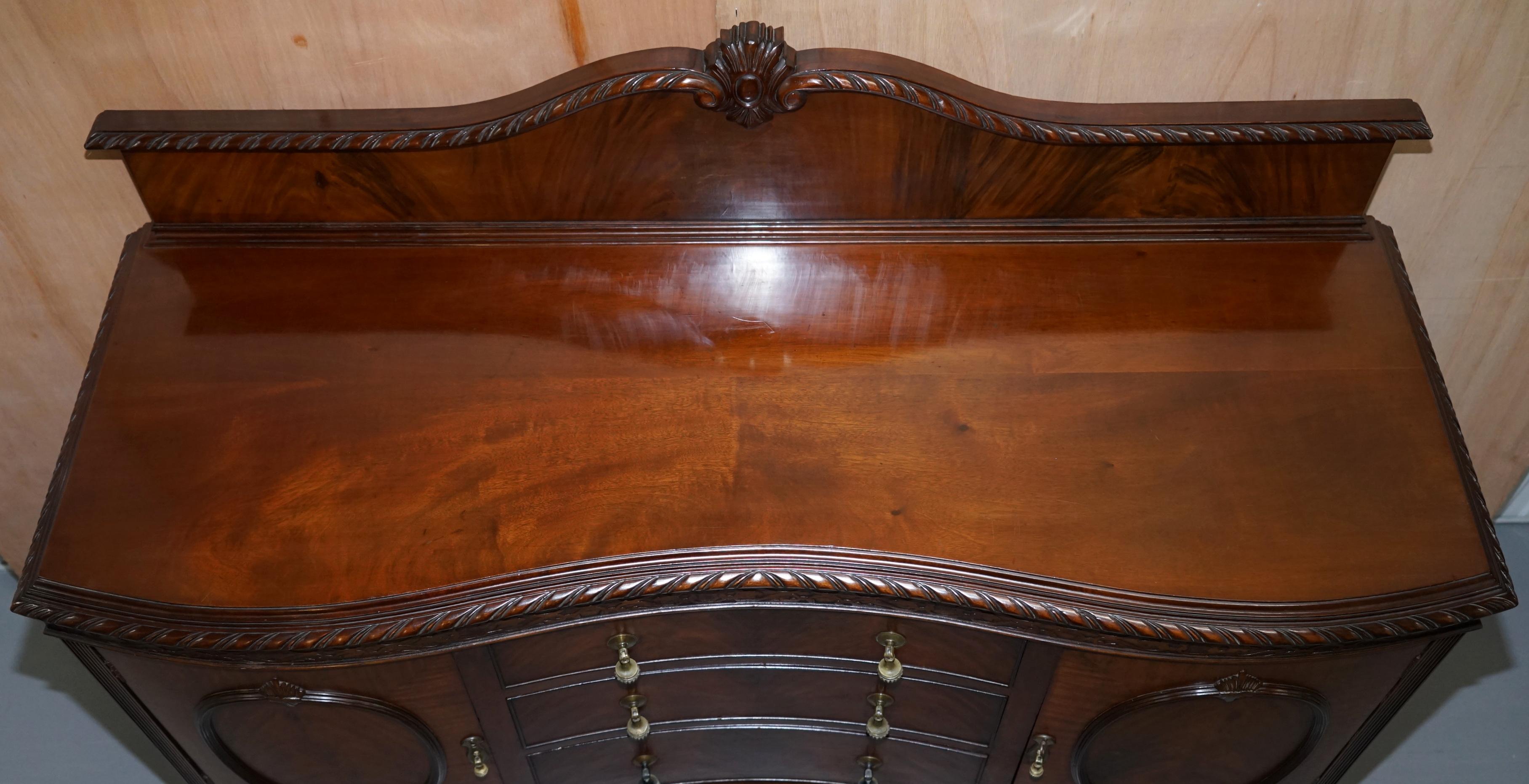 Early 20th Century Claw & Ball Feet Flamed Mahogany Sideboard Drawers Chippendale Style, circa 1920