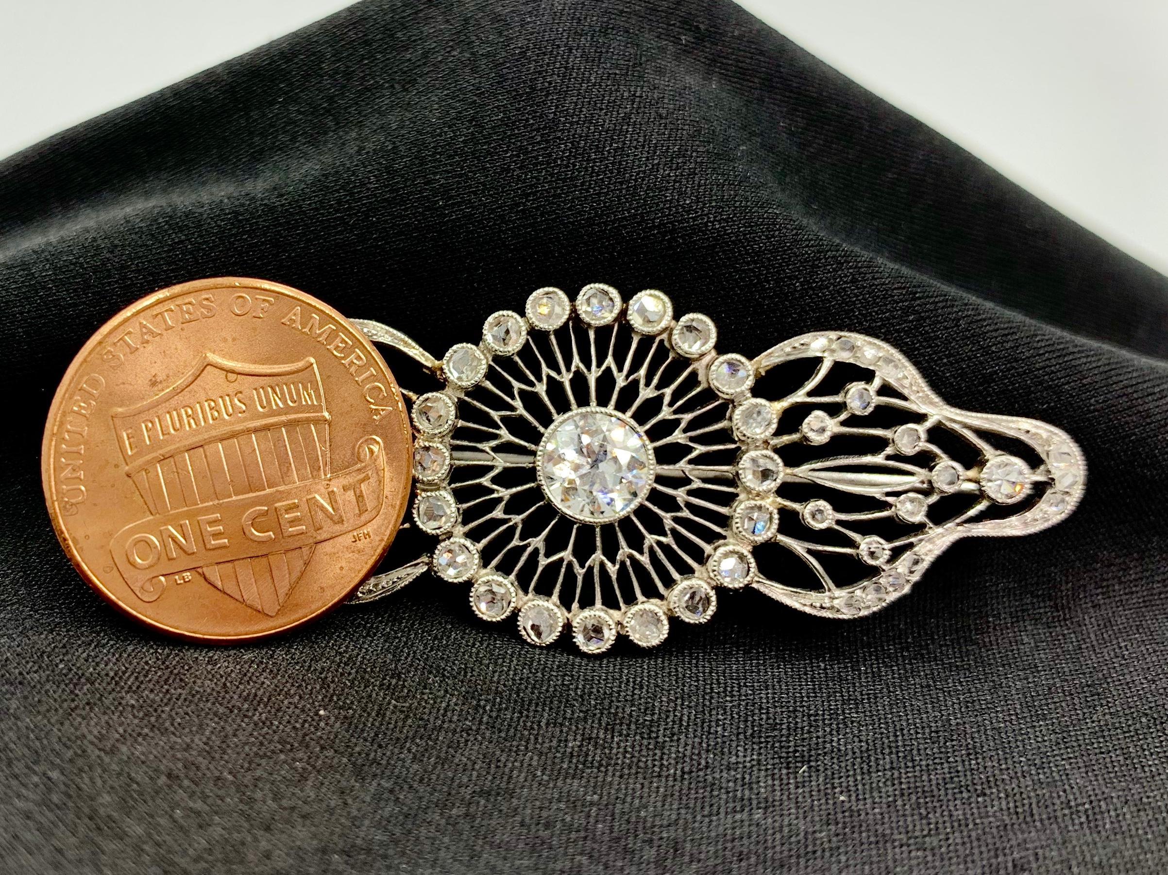 Edwardian White Gold Diamond Filigree Brooch, circa 1920 In Fair Condition For Sale In Pikesville, MD