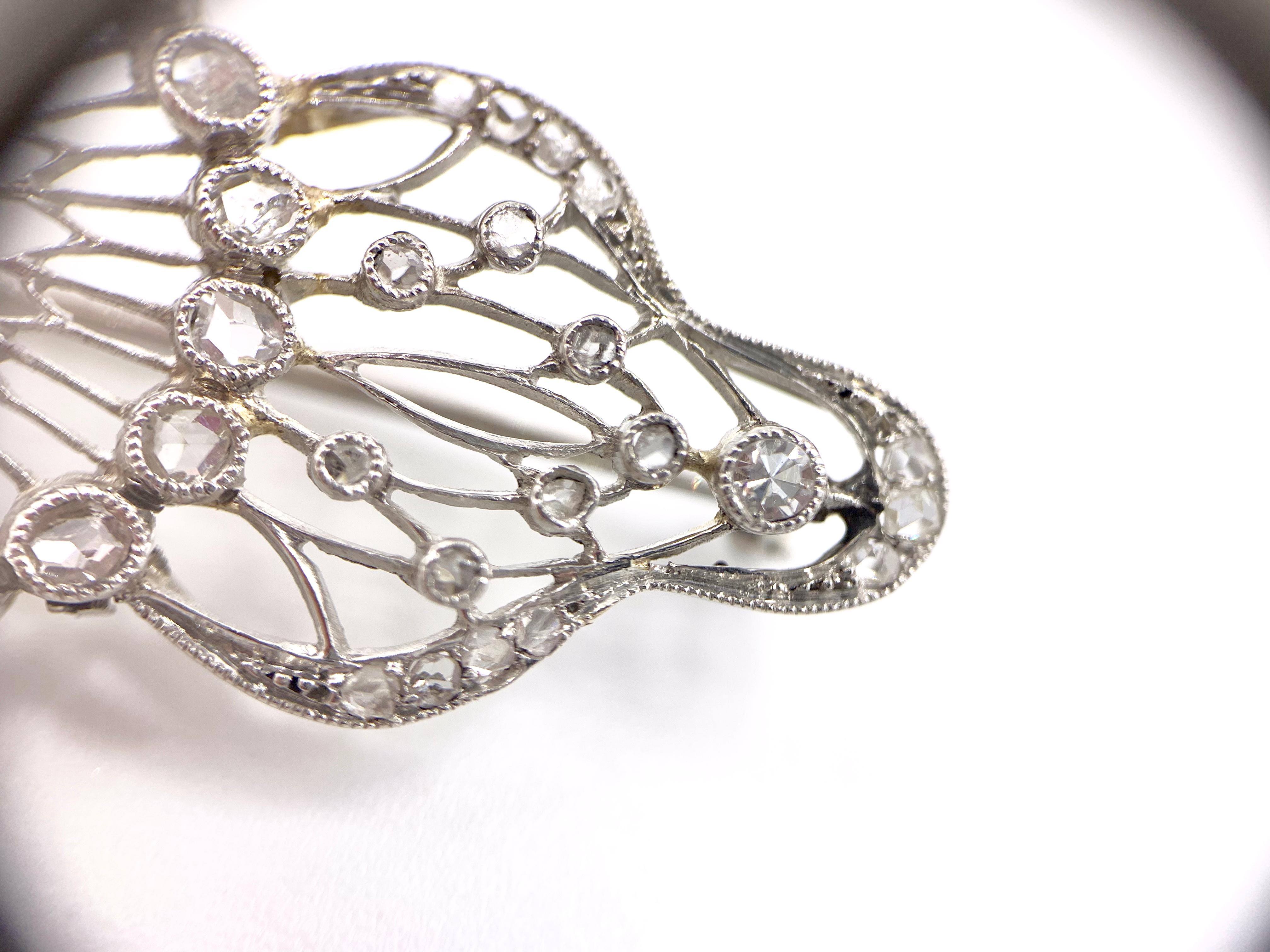 Edwardian White Gold Diamond Filigree Brooch, circa 1920 For Sale 2