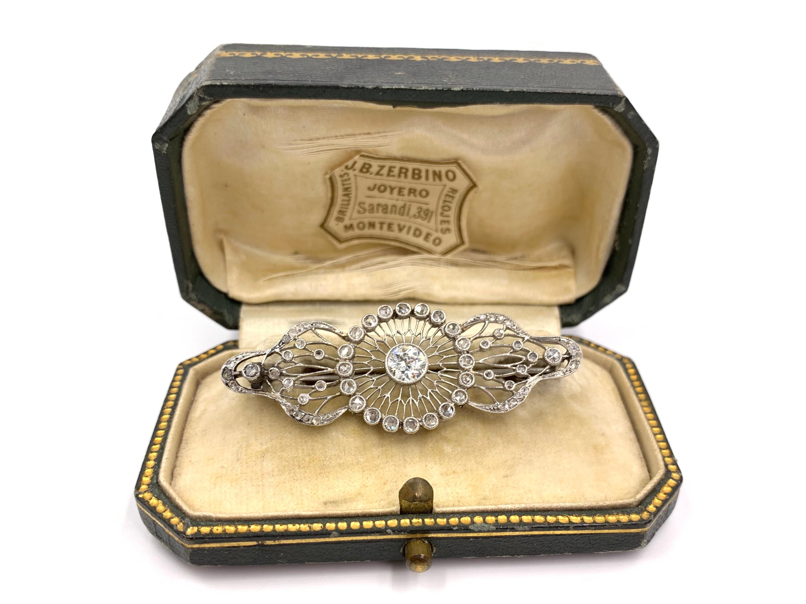 Edwardian White Gold Diamond Filigree Brooch, circa 1920 For Sale 3