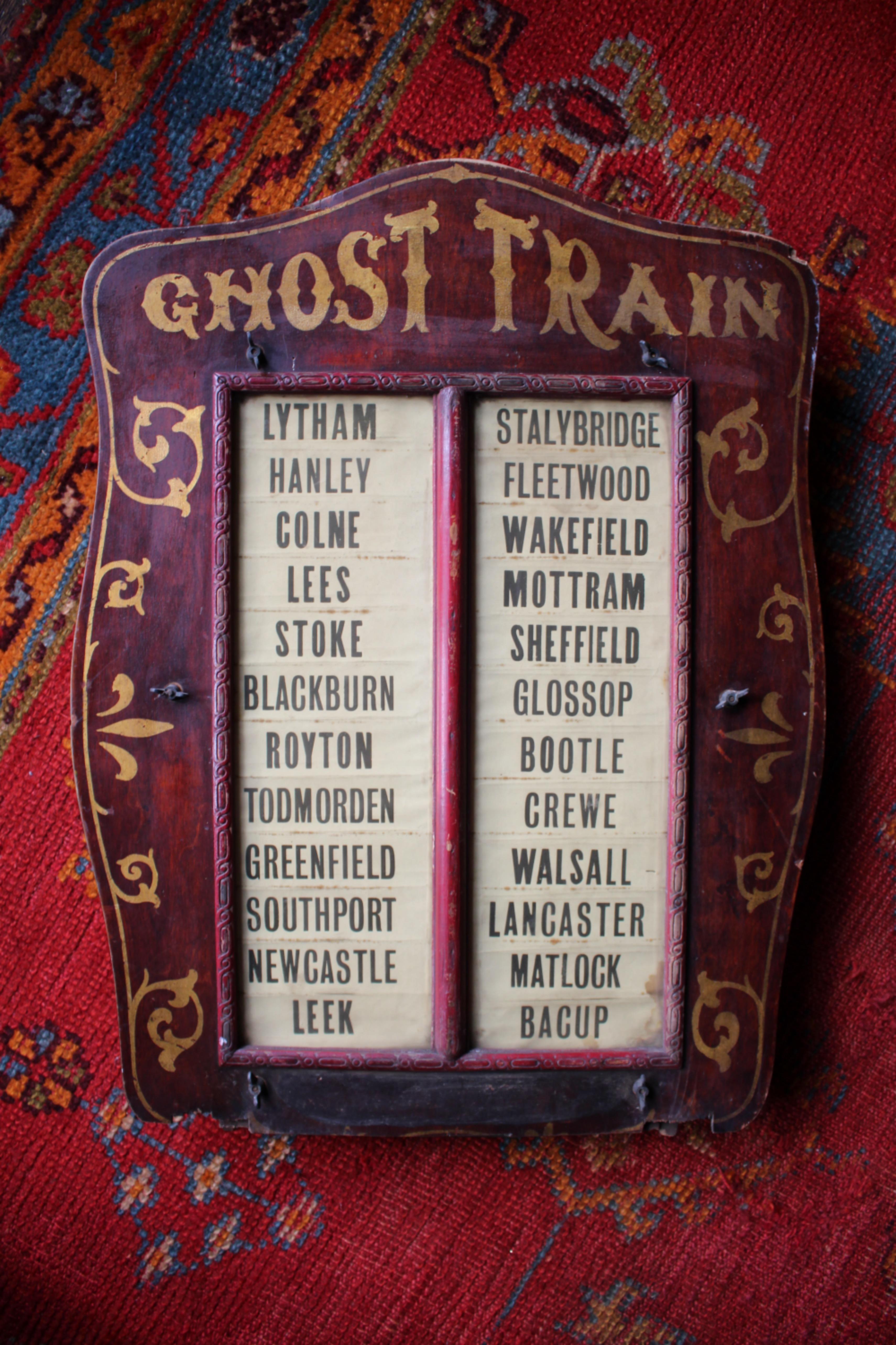 Hand-Painted Circa 1920 English Hand Painted Fairground Ghost Train Destination Stop Sign