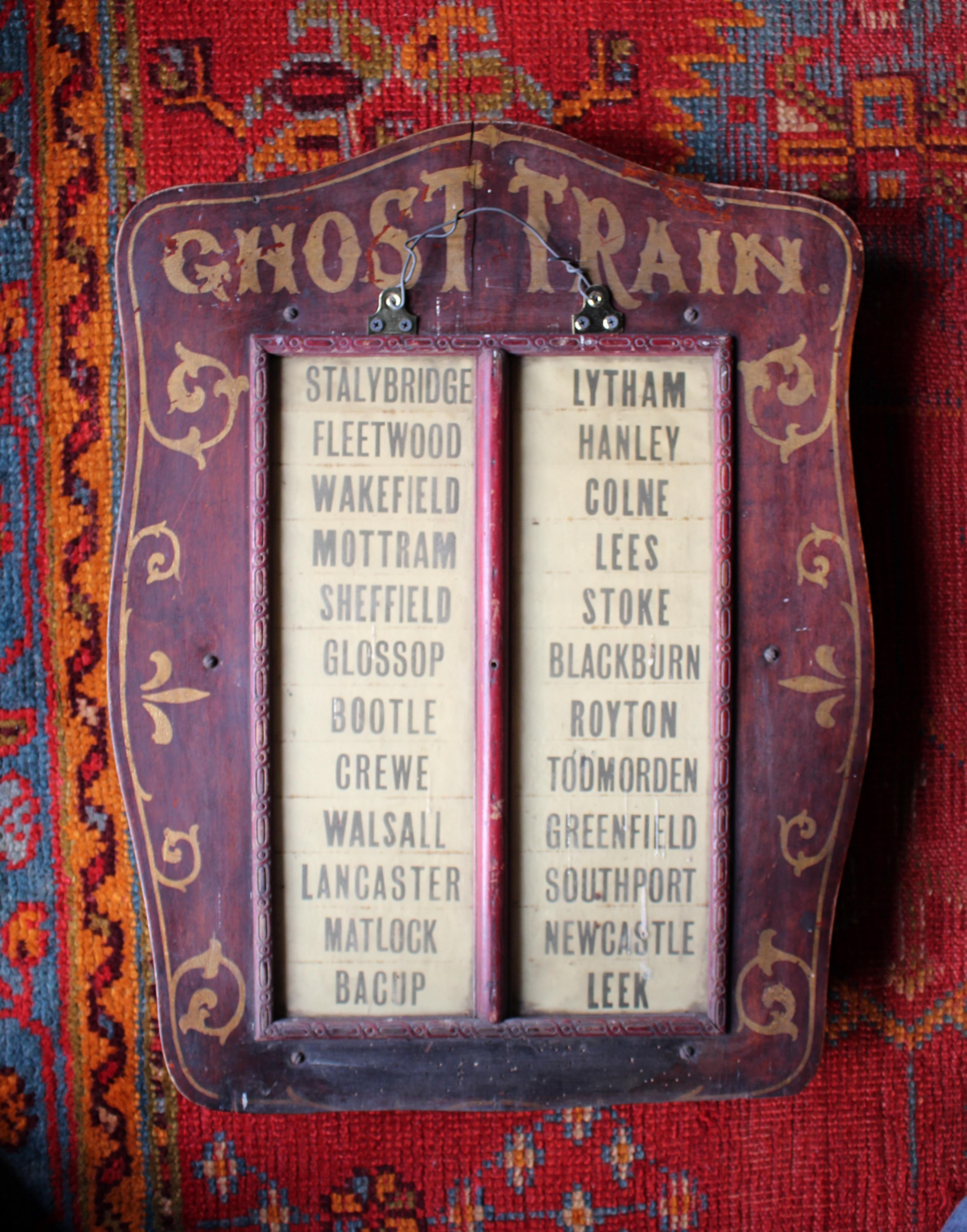 Circa 1920 English Hand Painted Fairground Ghost Train Destination Stop Sign 1