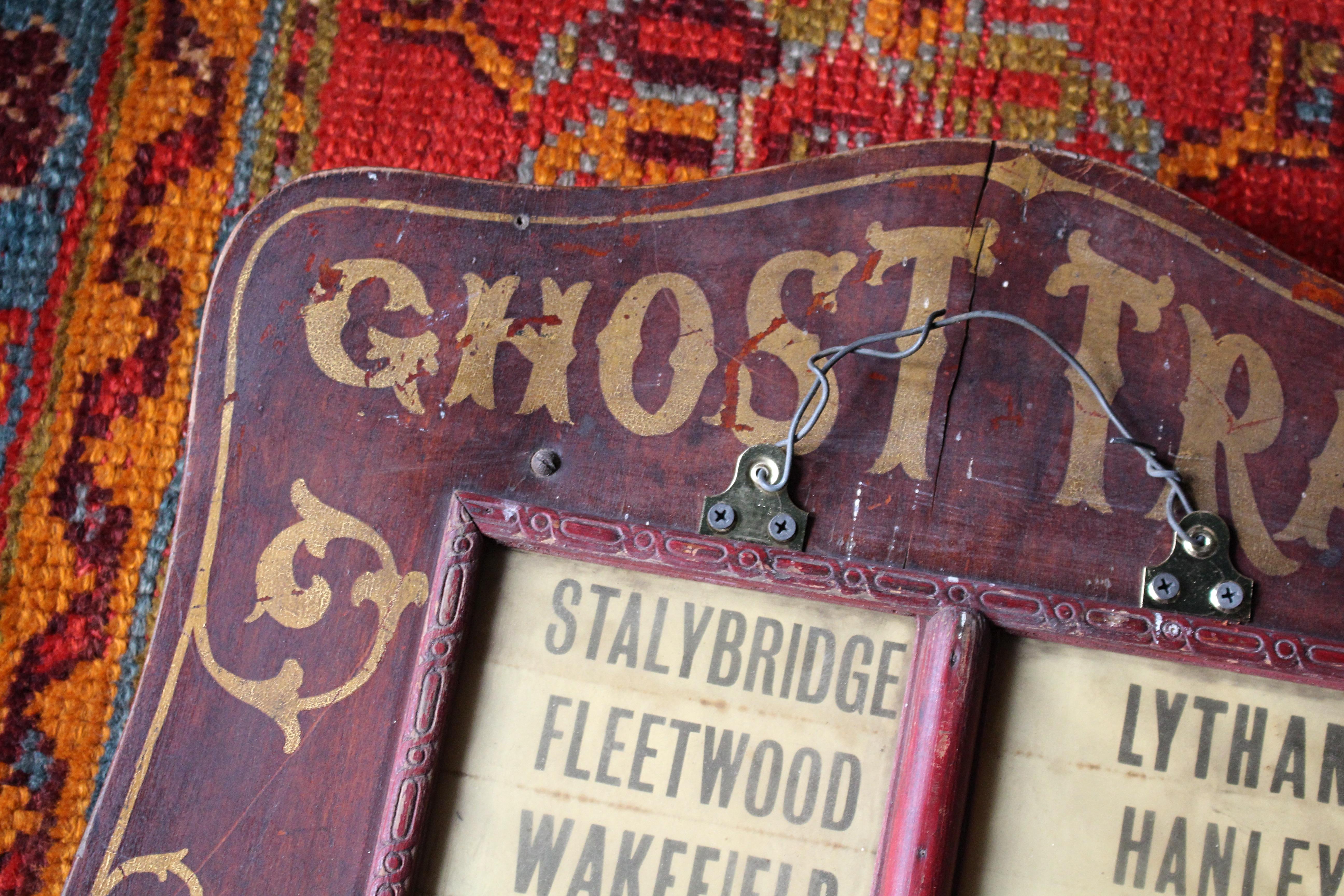 Circa 1920 English Hand Painted Fairground Ghost Train Destination Stop Sign 2