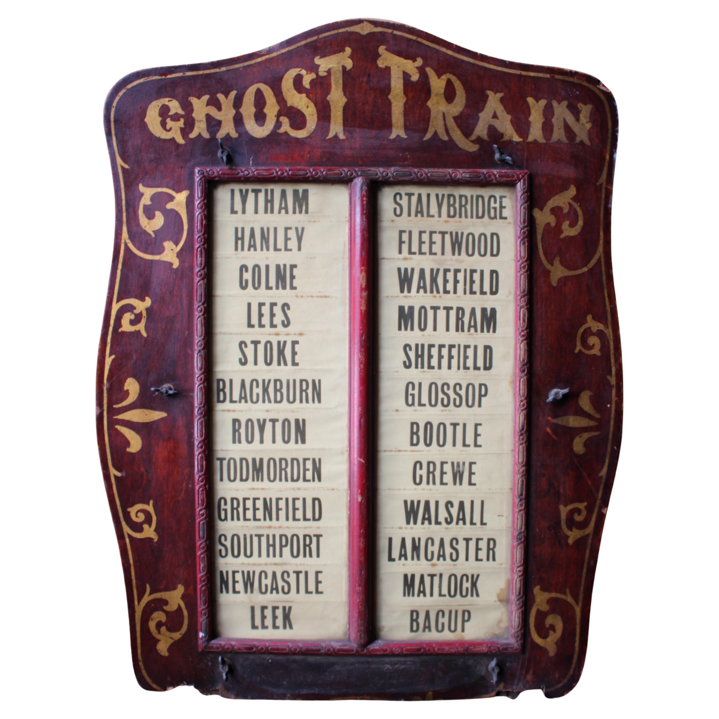 Circa 1920 English Hand Painted Fairground Ghost Train Destination Stop Sign