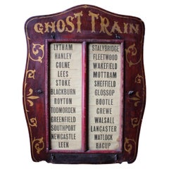 Circa 1920 English Hand Painted Fairground Ghost Train Destination Stop Sign