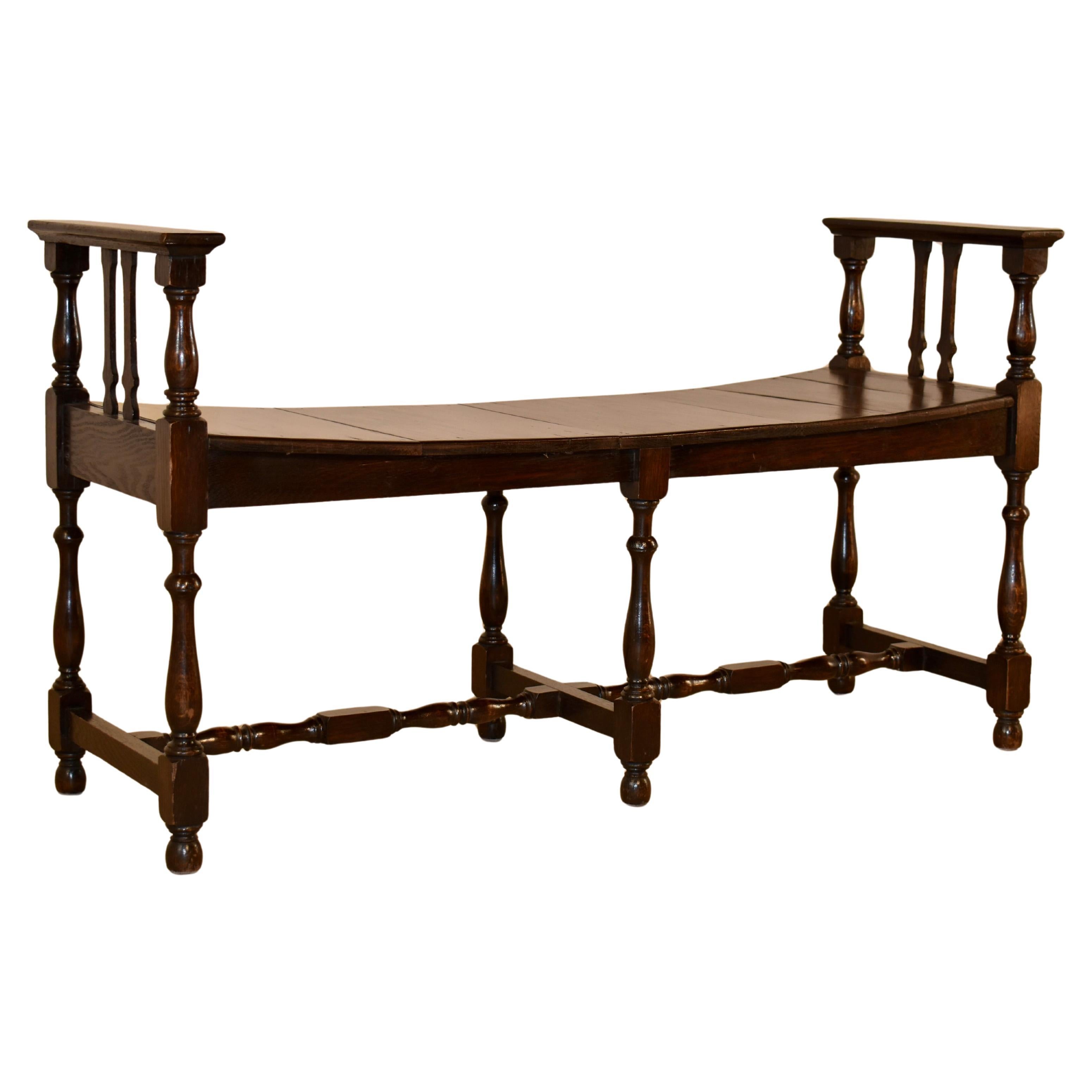 Circa 1920 English Oak Long Bench with Arms