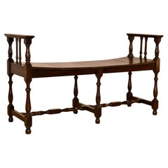 Circa 1920 English Oak Long Bench with Arms